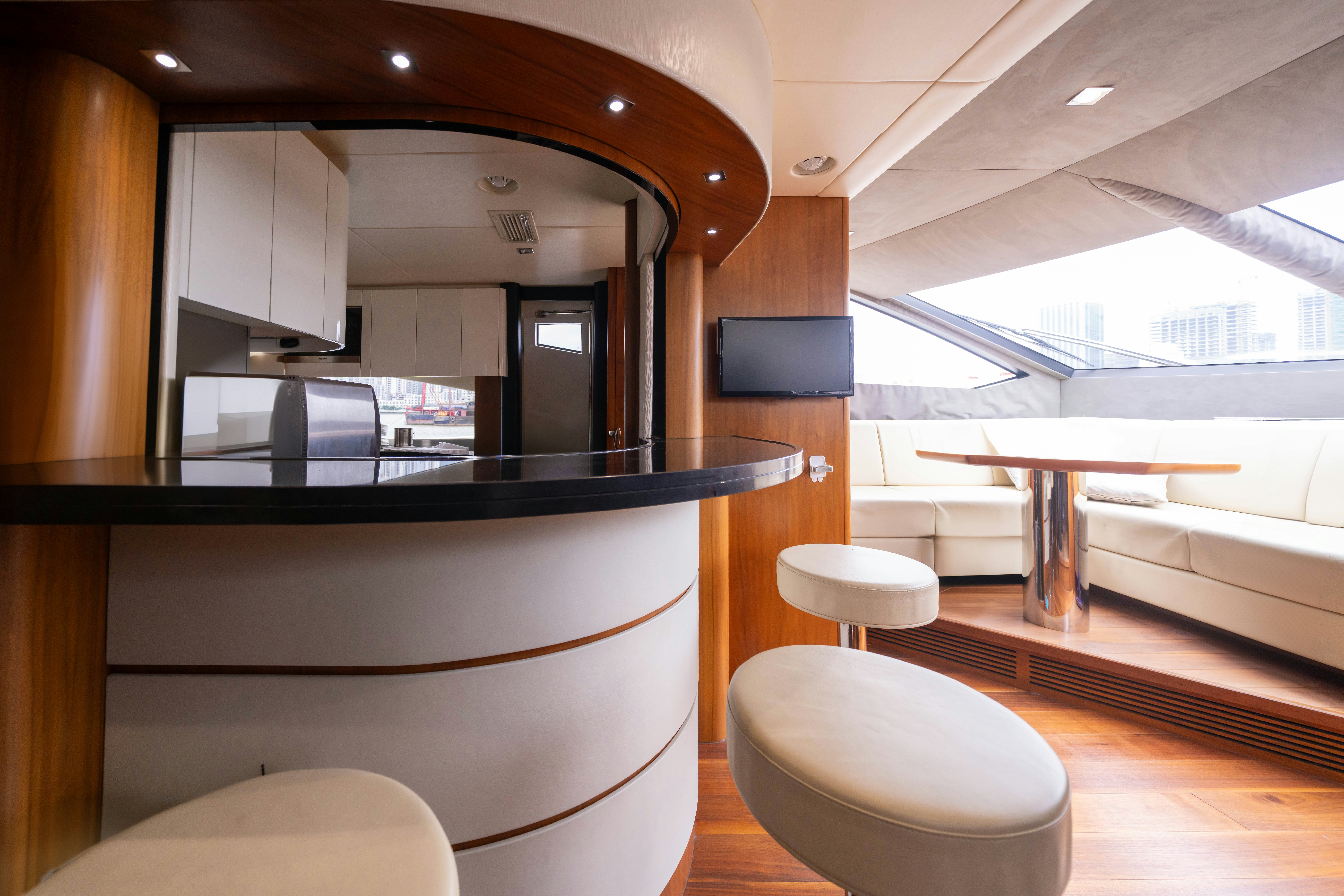 a modern looking kitchen aboard DRAGON Yacht for Sale