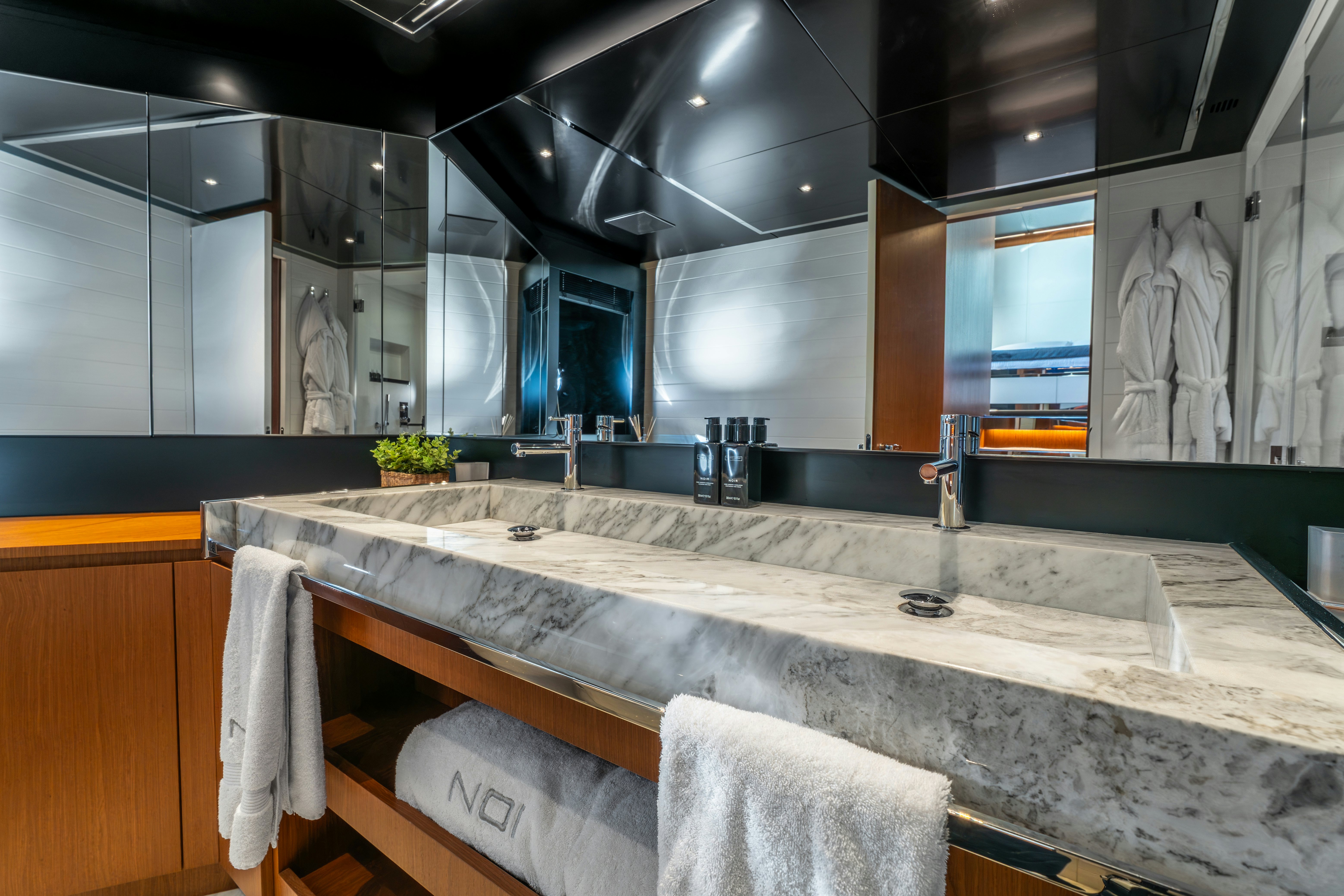 a large kitchen with a large countertop aboard NOI Yacht for Sale