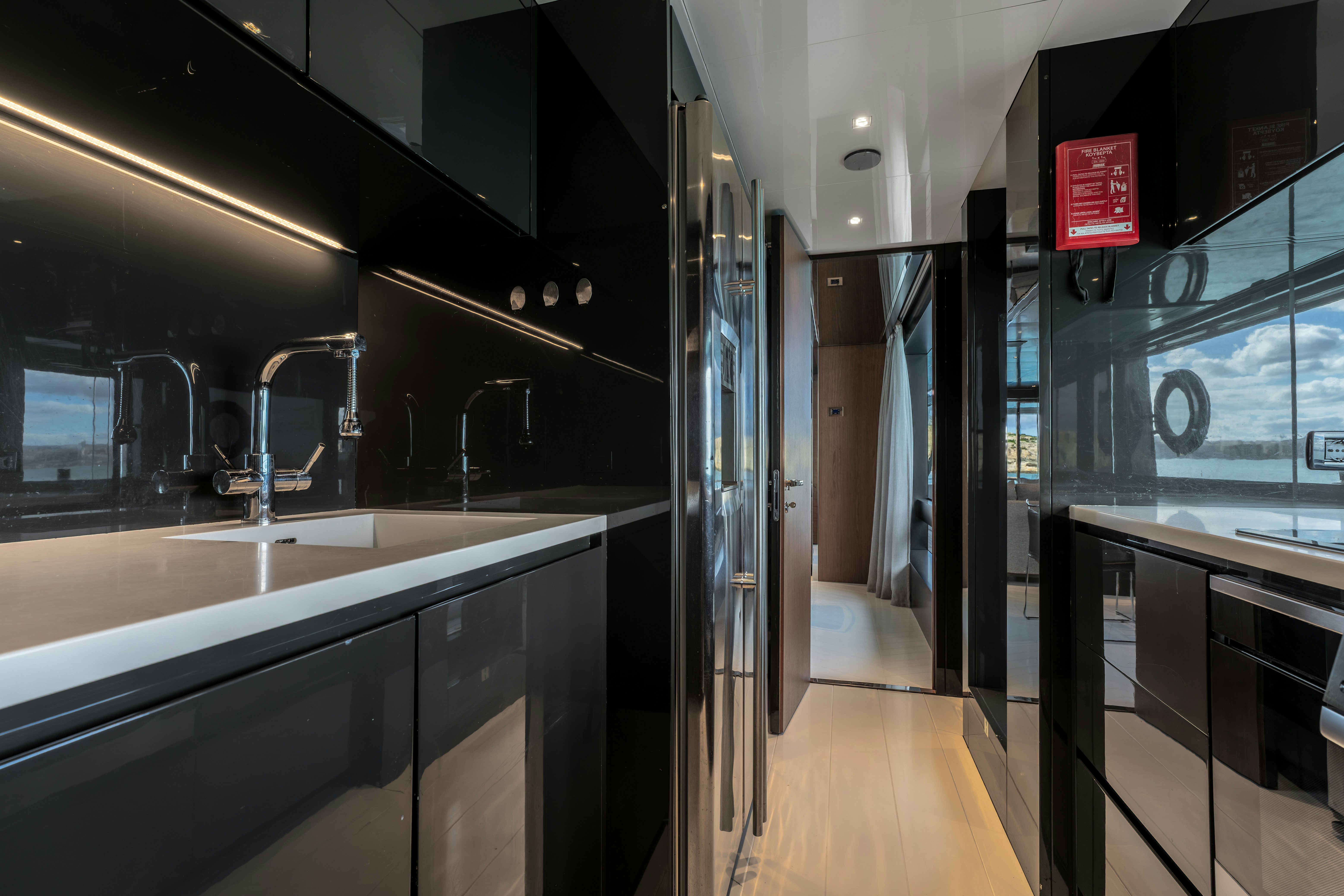 a modern looking kitchen aboard NOI Yacht for Sale