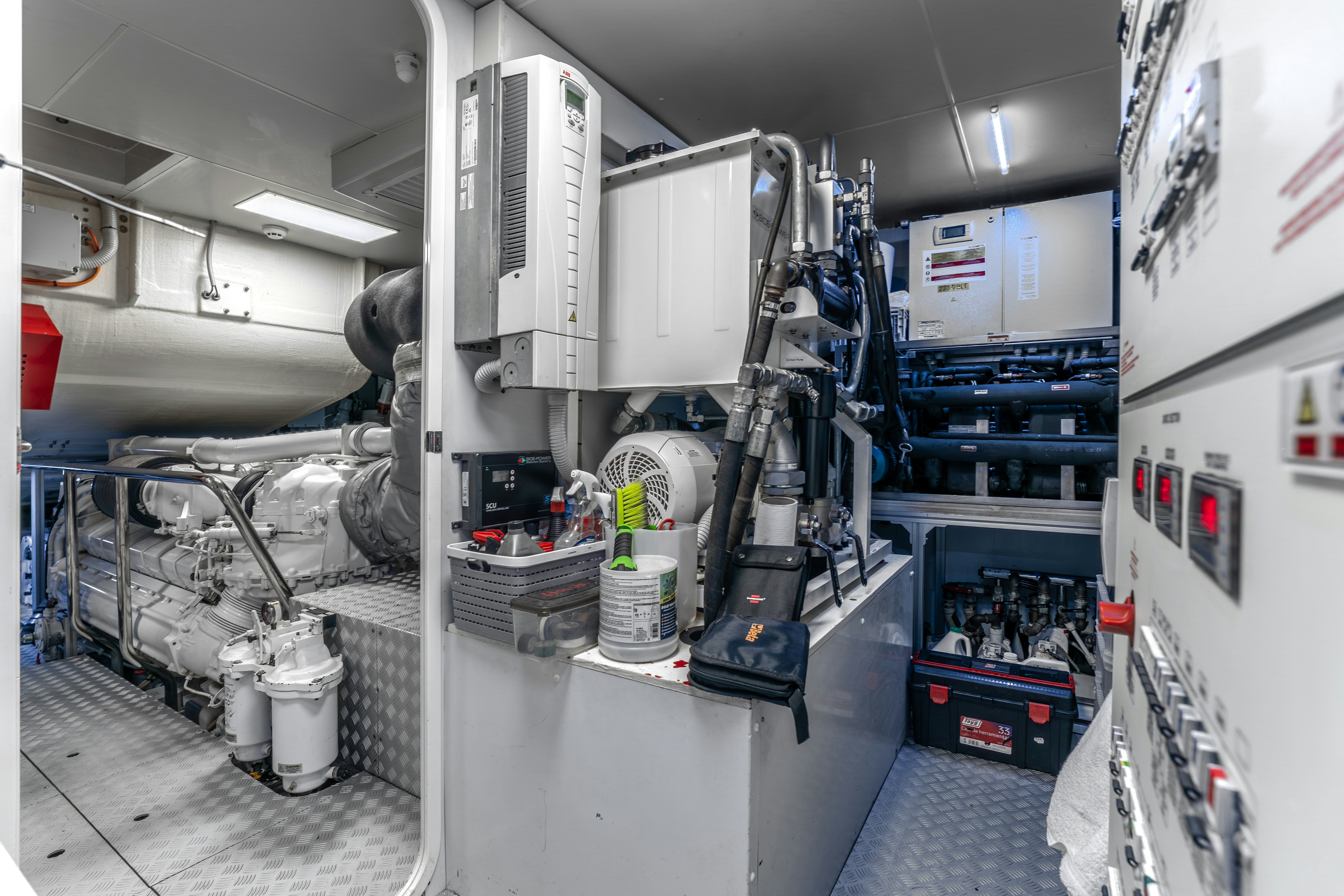 a room with machinery aboard NOI Yacht for Sale