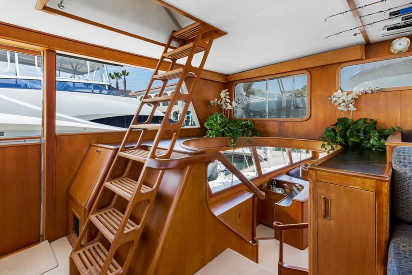 a wooden staircase in a house aboard DON JUAN Yacht for Sale