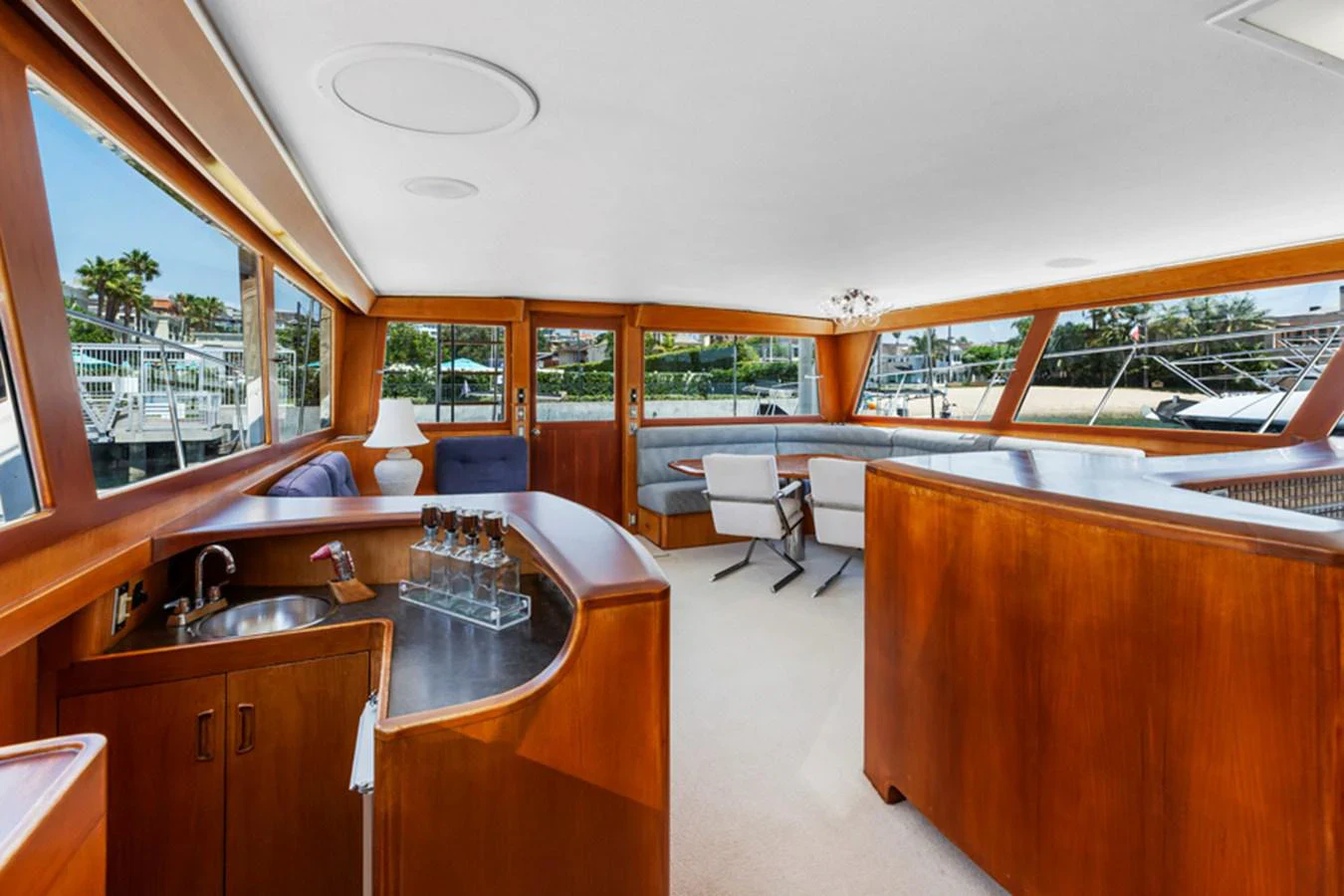 a large kitchen with a large window aboard DON JUAN Yacht for Sale
