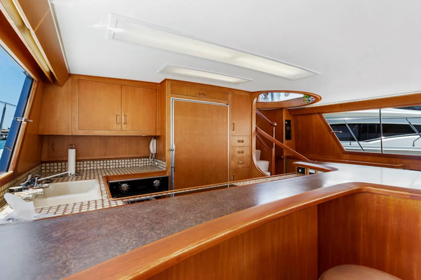 a kitchen with a large countertop aboard DON JUAN Yacht for Sale