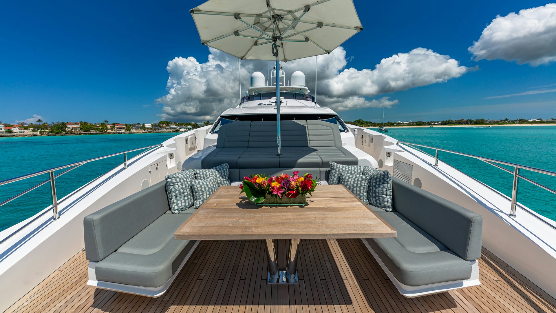a table on a boat aboard CAPTAIN MORGAN III Yacht for Charter