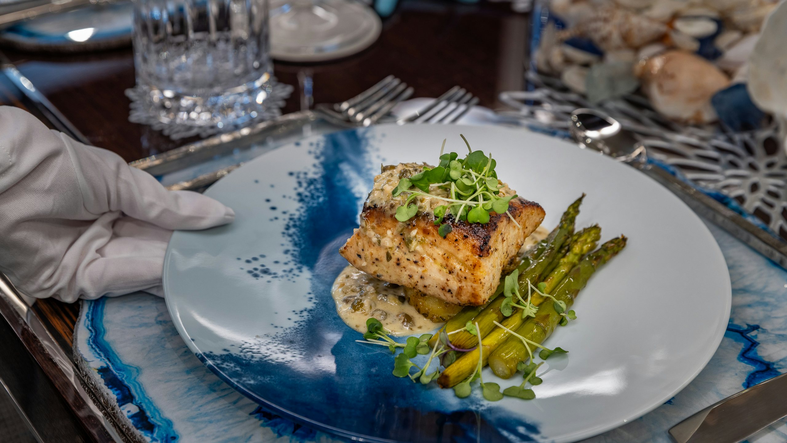 a plate of food aboard CAPTAIN MORGAN III Yacht for Charter