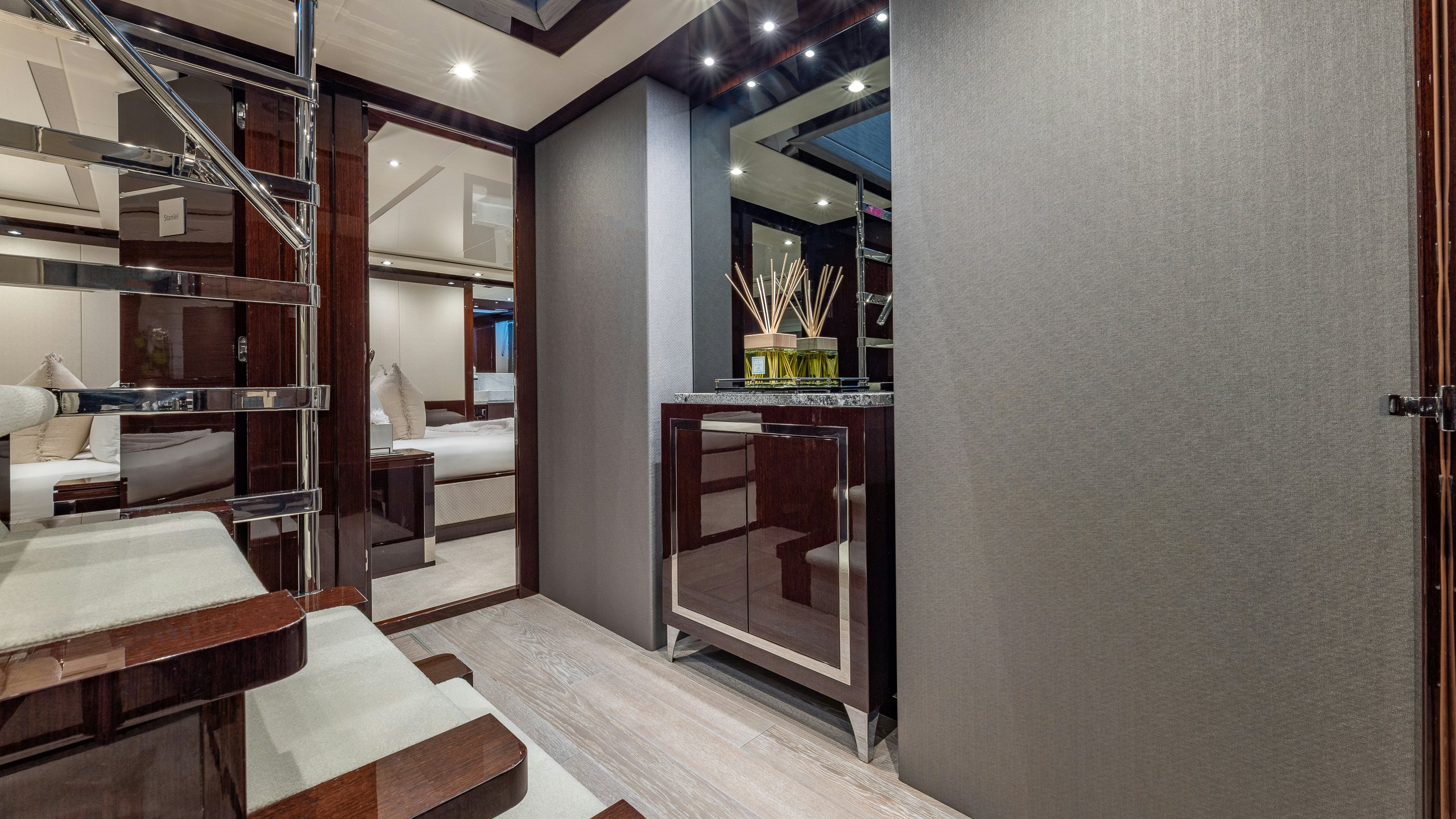 a room with a table and chairs aboard CAPTAIN MORGAN III Yacht for Charter