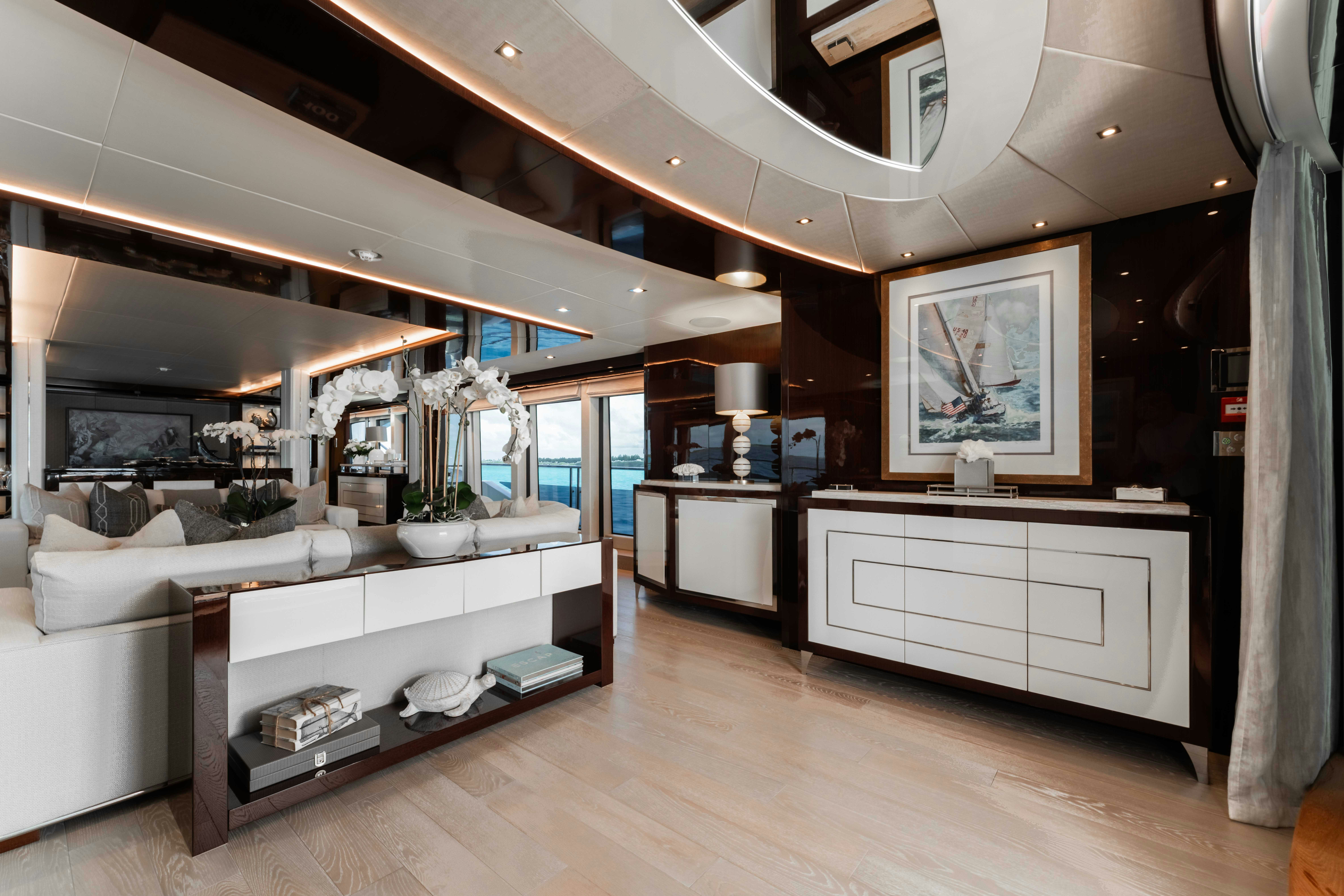 a large room with a large open layout aboard CAPTAIN MORGAN III Yacht for Charter