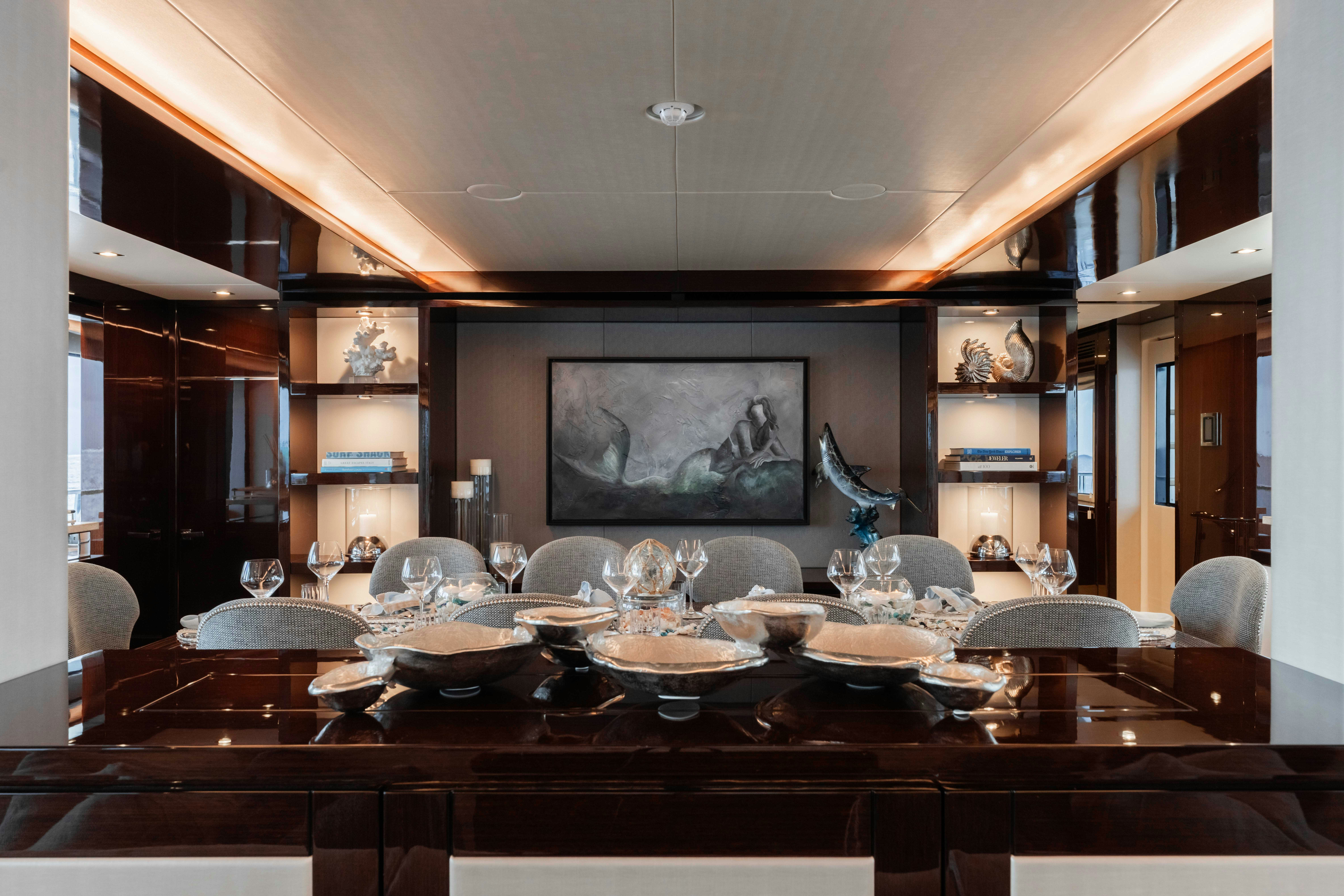 a large kitchen with a large screen aboard CAPTAIN MORGAN III Yacht for Charter