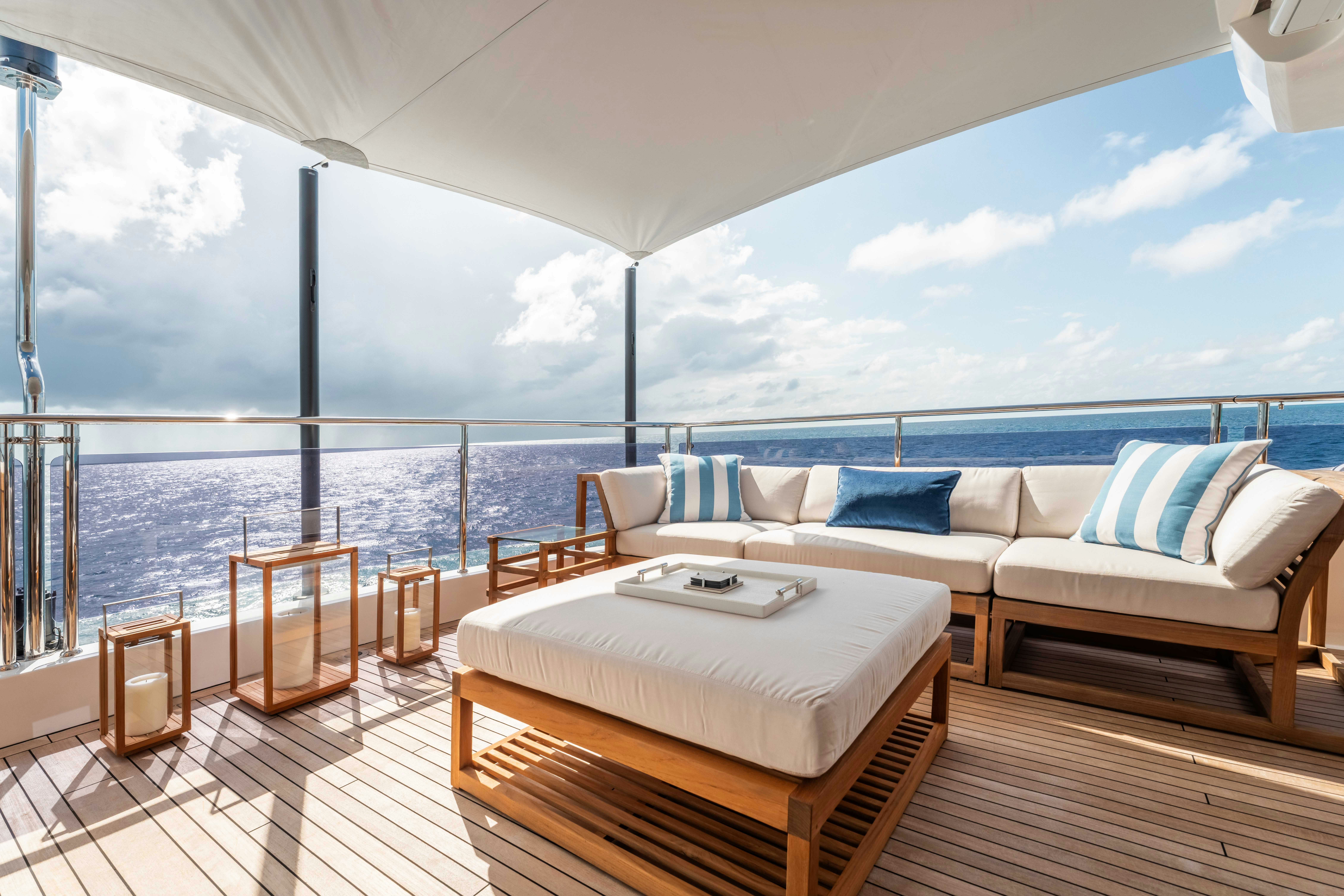a bed on a deck aboard CAPTAIN MORGAN III Yacht for Charter