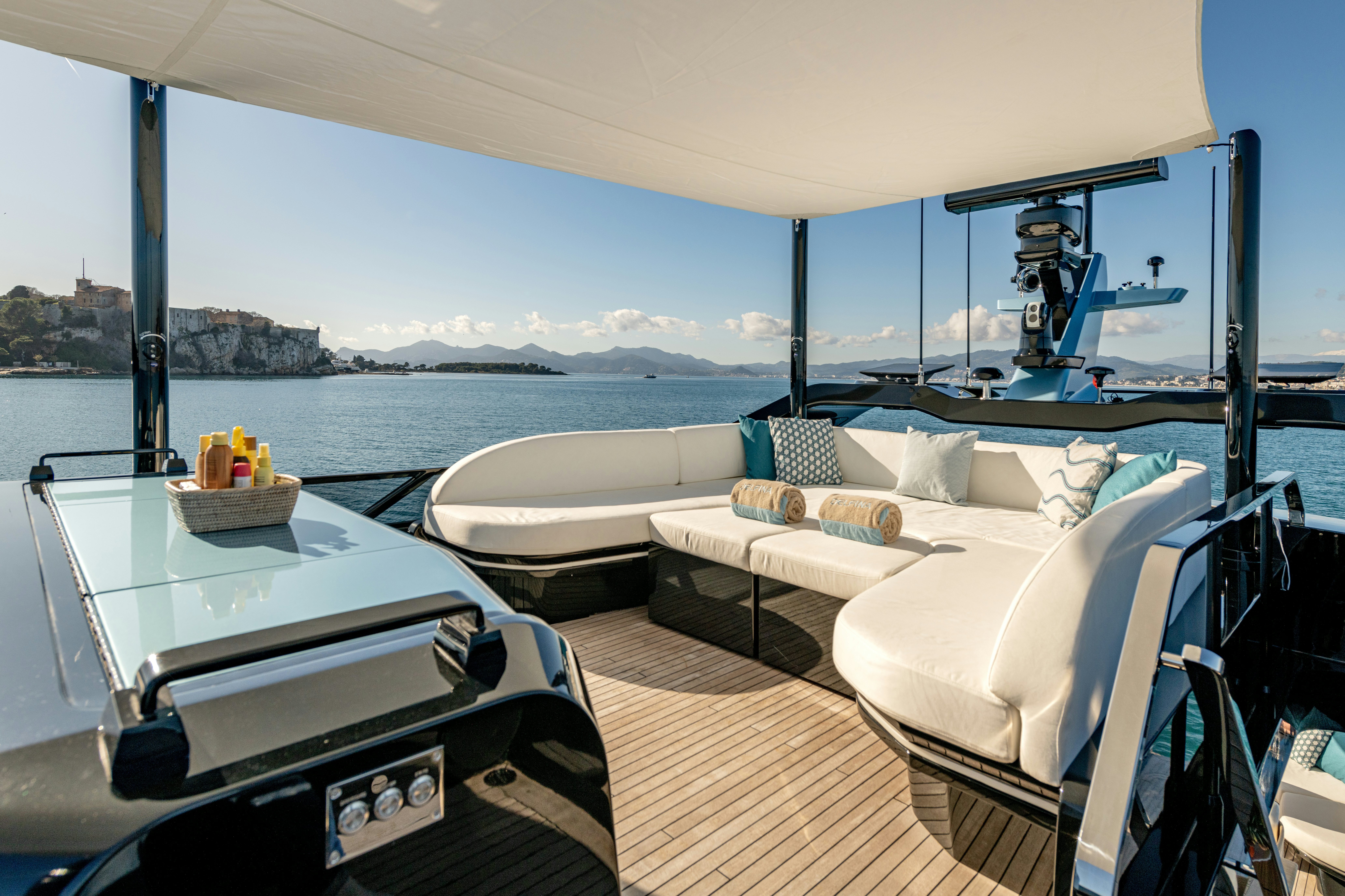 a boat on a deck aboard DELFINA Yacht for Sale
