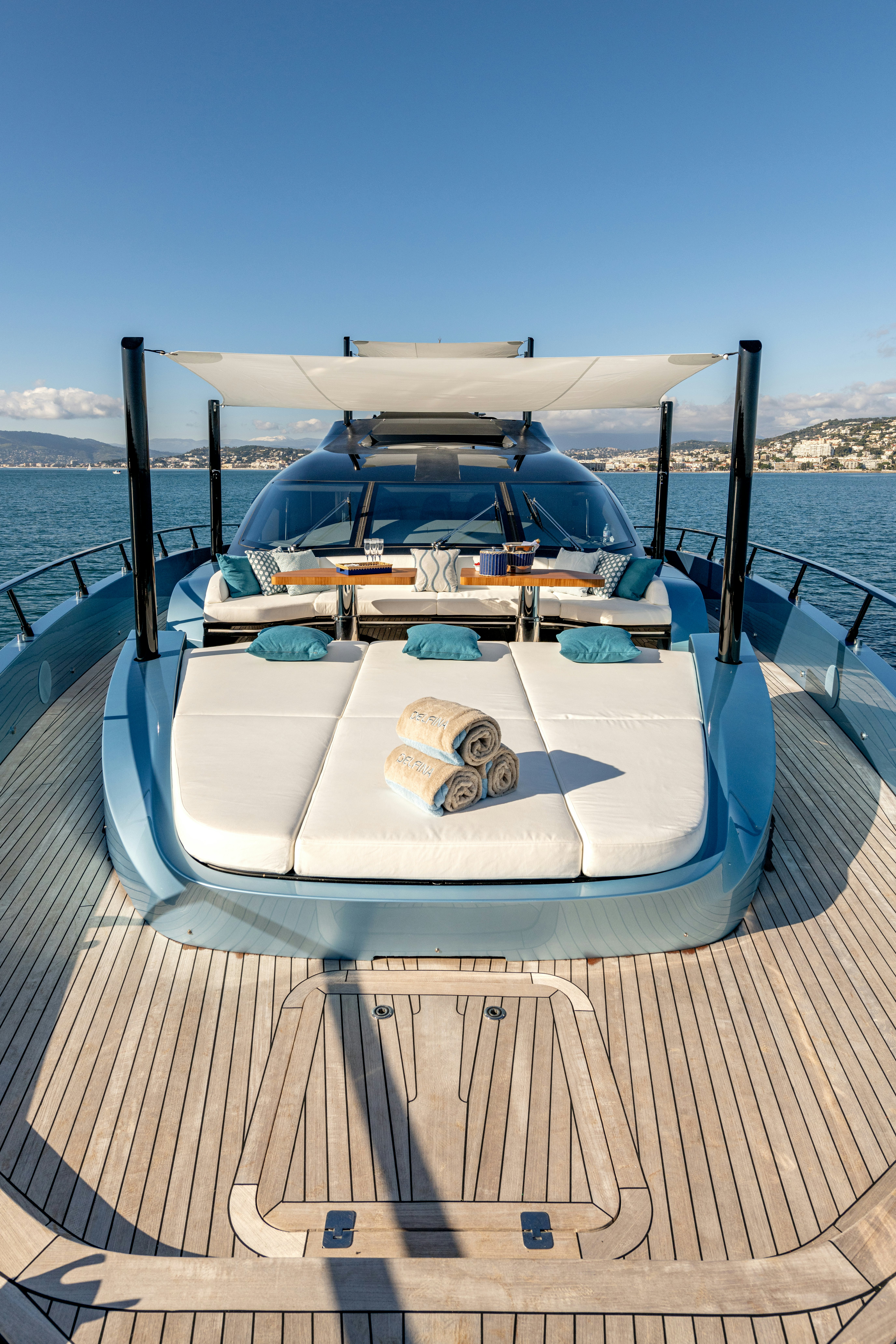 a boat on a deck aboard DELFINA Yacht for Sale