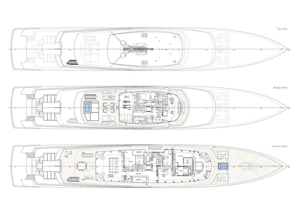 diagram, engineering drawing aboard LES CINQ Yacht for Sale