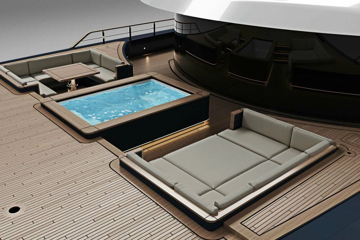 a pool table with a pool table aboard LES CINQ Yacht for Sale