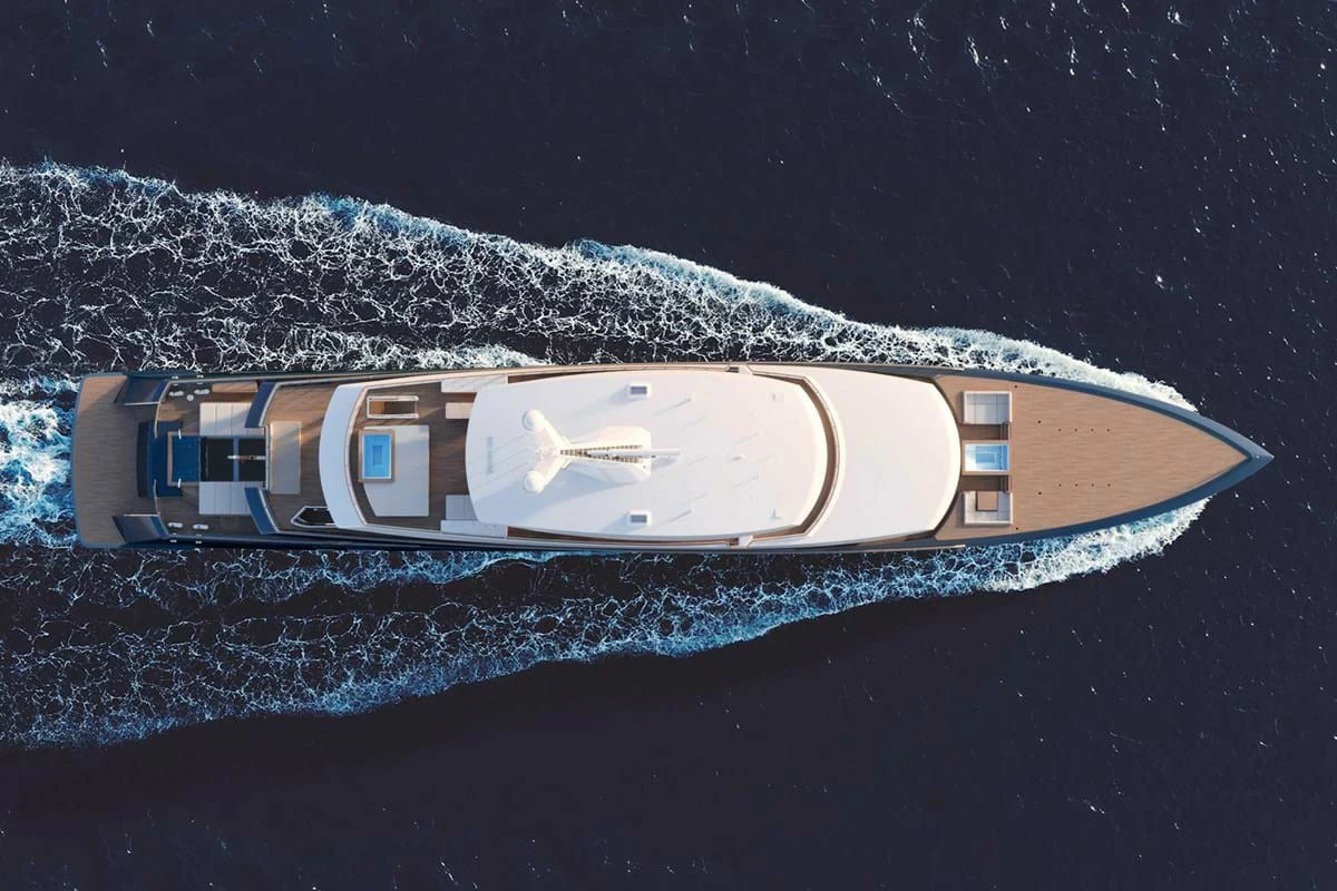 a space ship in space aboard LES CINQ Yacht for Sale