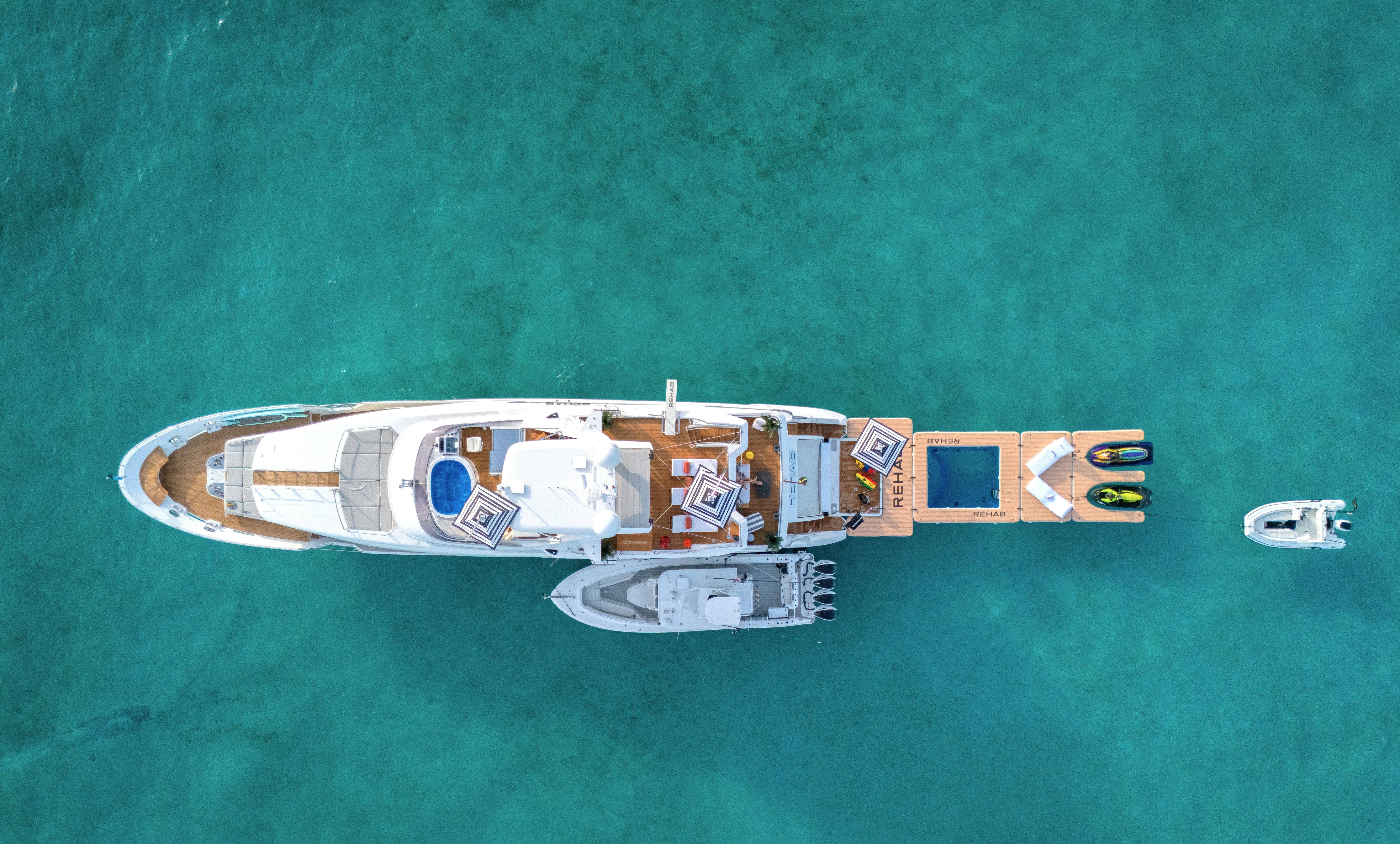 a space ship in the water aboard REHAB Yacht for Sale