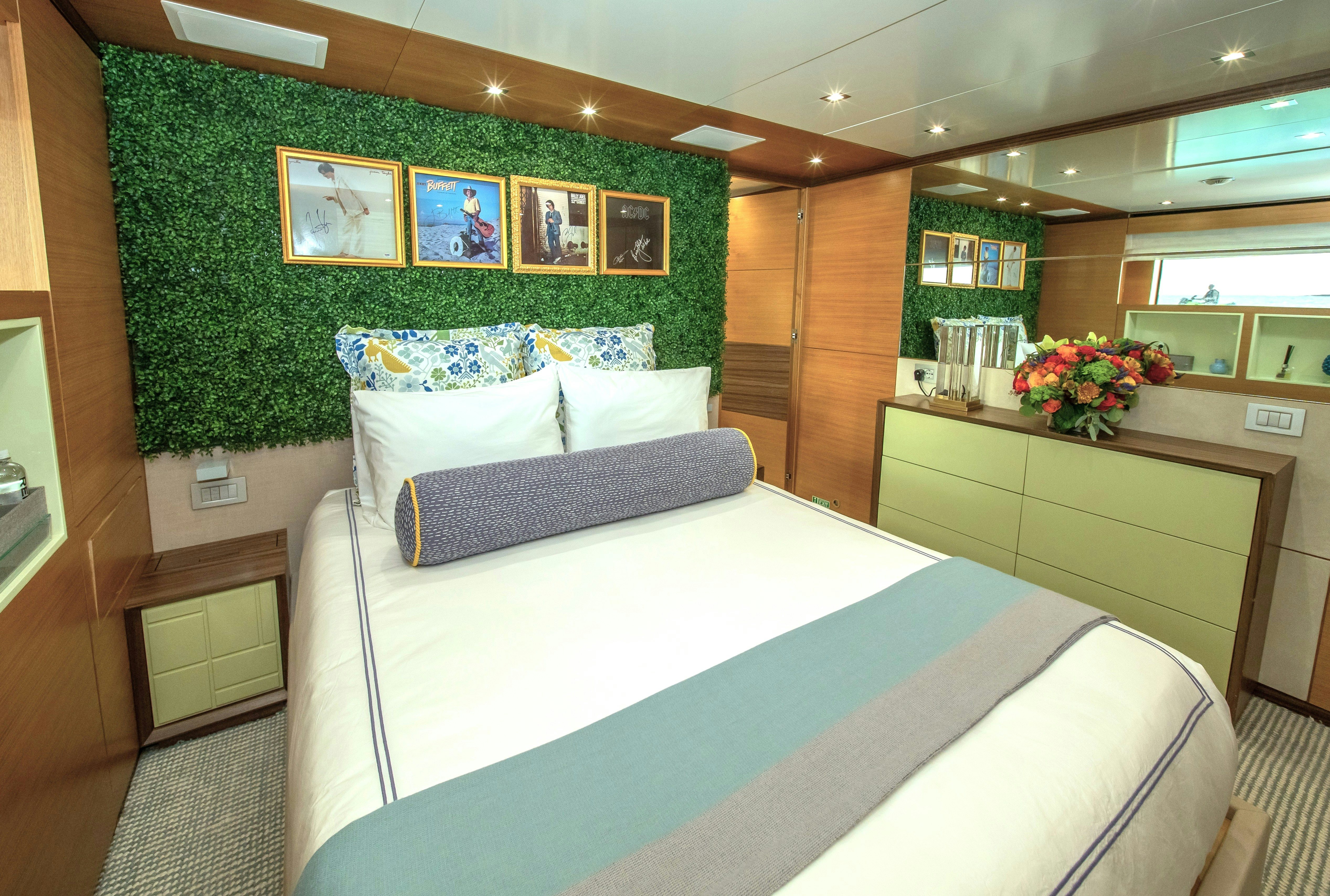 a bed in a room aboard REHAB Yacht for Sale
