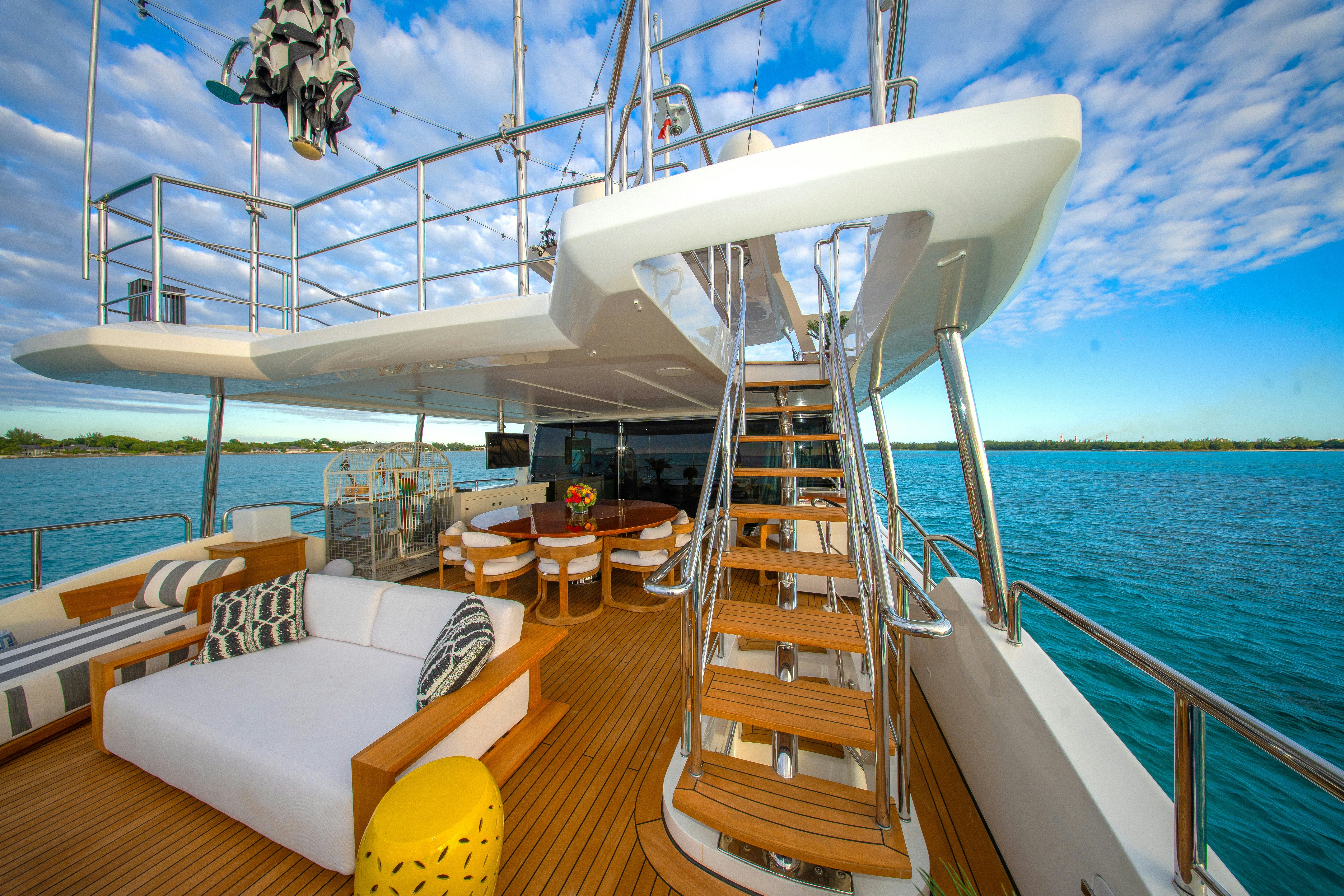 a boat on a deck aboard REHAB Yacht for Sale