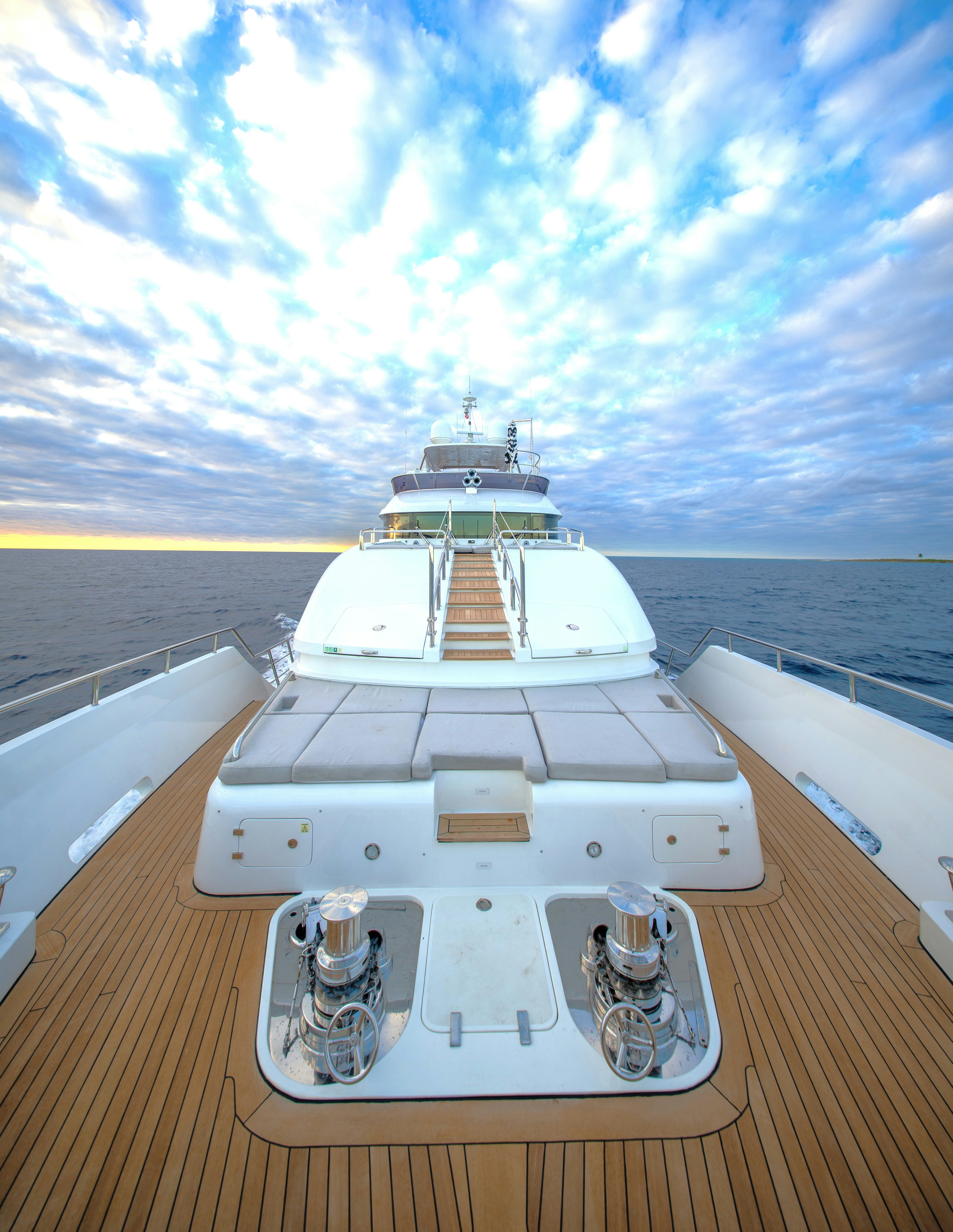 a large ship on a deck aboard REHAB Yacht for Sale