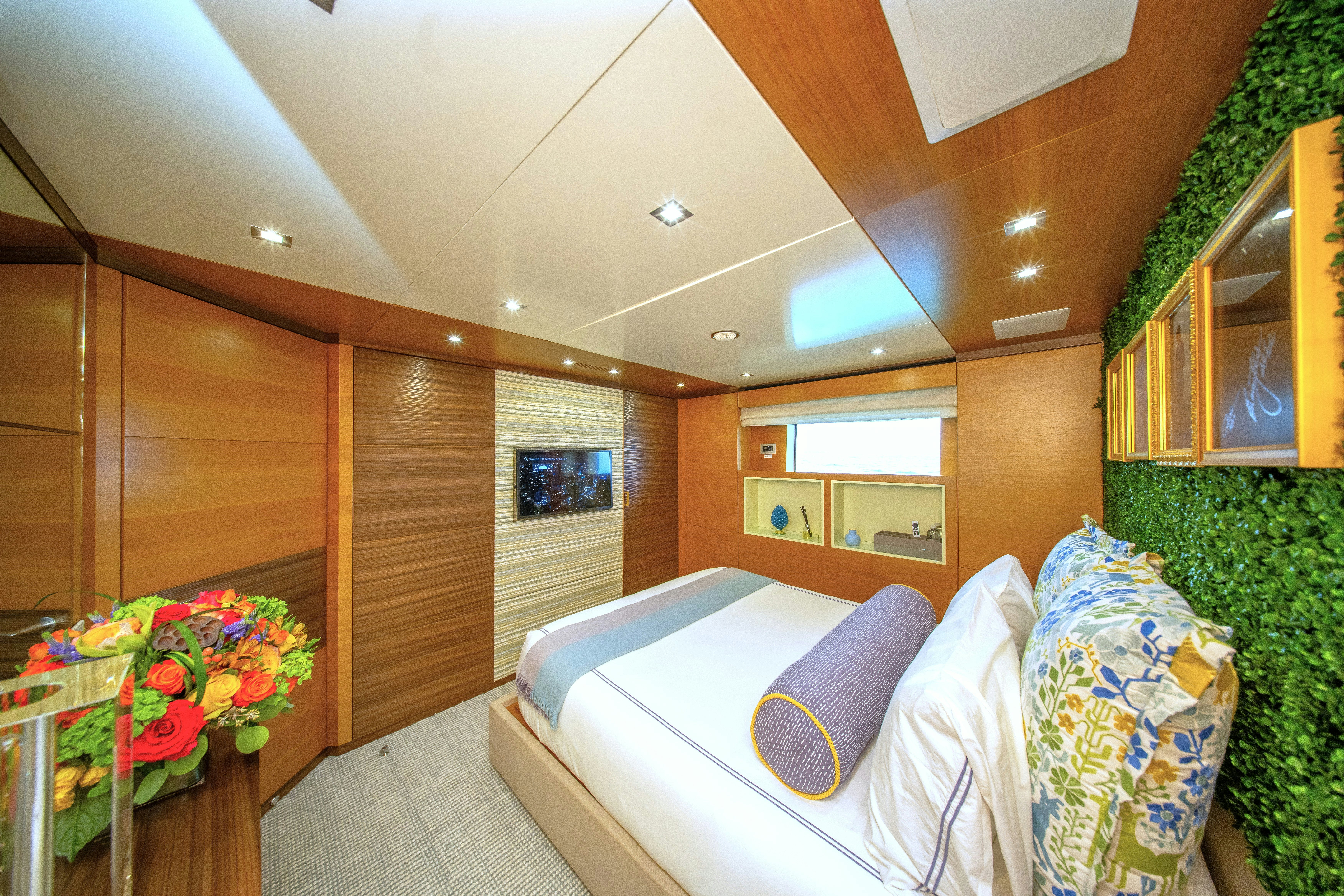 a bed in a room aboard REHAB Yacht for Sale