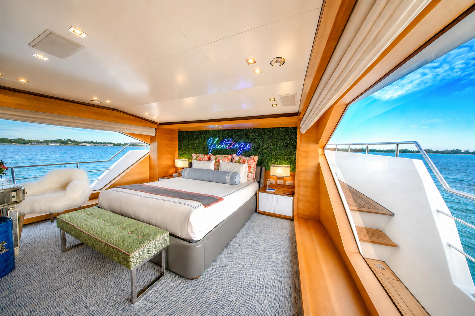 a room with a couch and a pool aboard REHAB Yacht for Sale