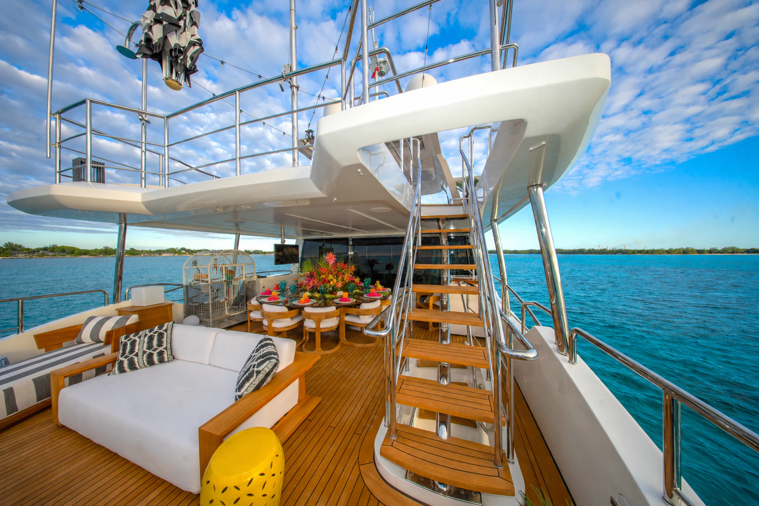 a boat on a deck aboard REHAB Yacht for Sale