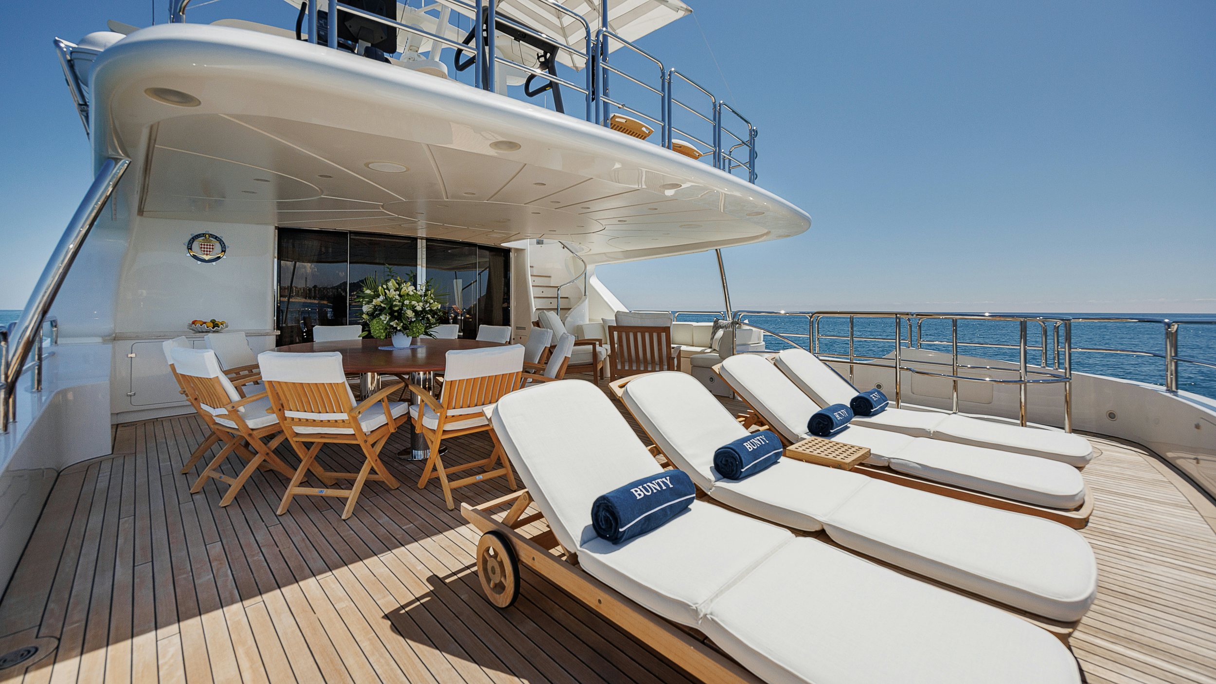 a boat on a deck aboard BUNTY Yacht for Sale