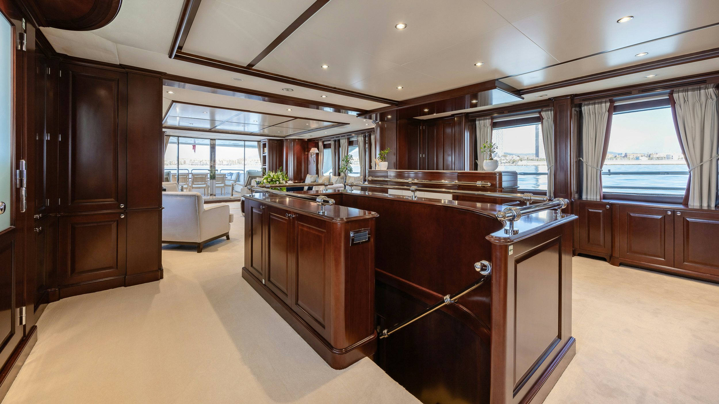 a large kitchen with a large island aboard BUNTY Yacht for Sale
