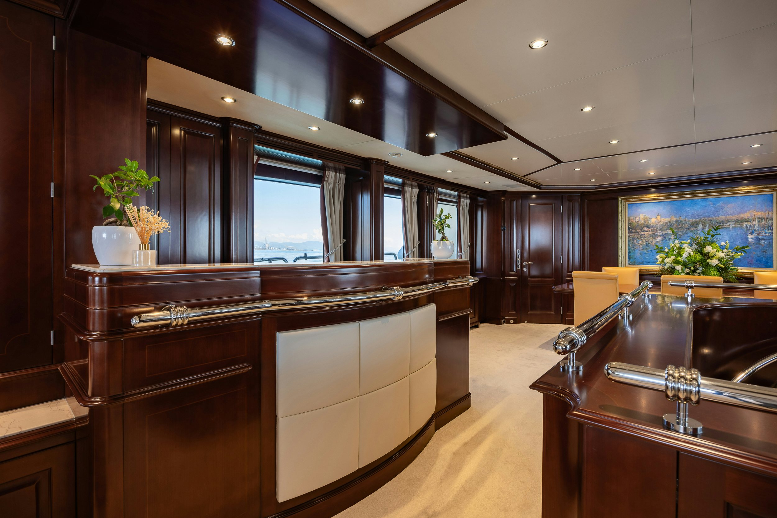 a kitchen with a large island aboard BUNTY Yacht for Sale
