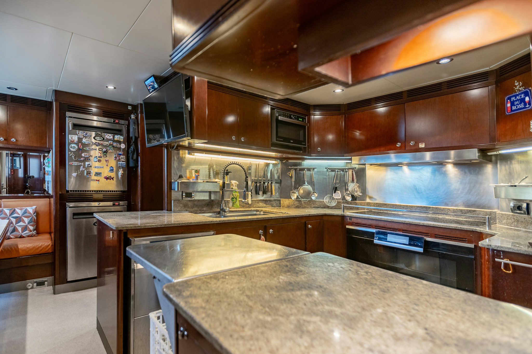 a kitchen with a large island aboard BUNTY Yacht for Sale