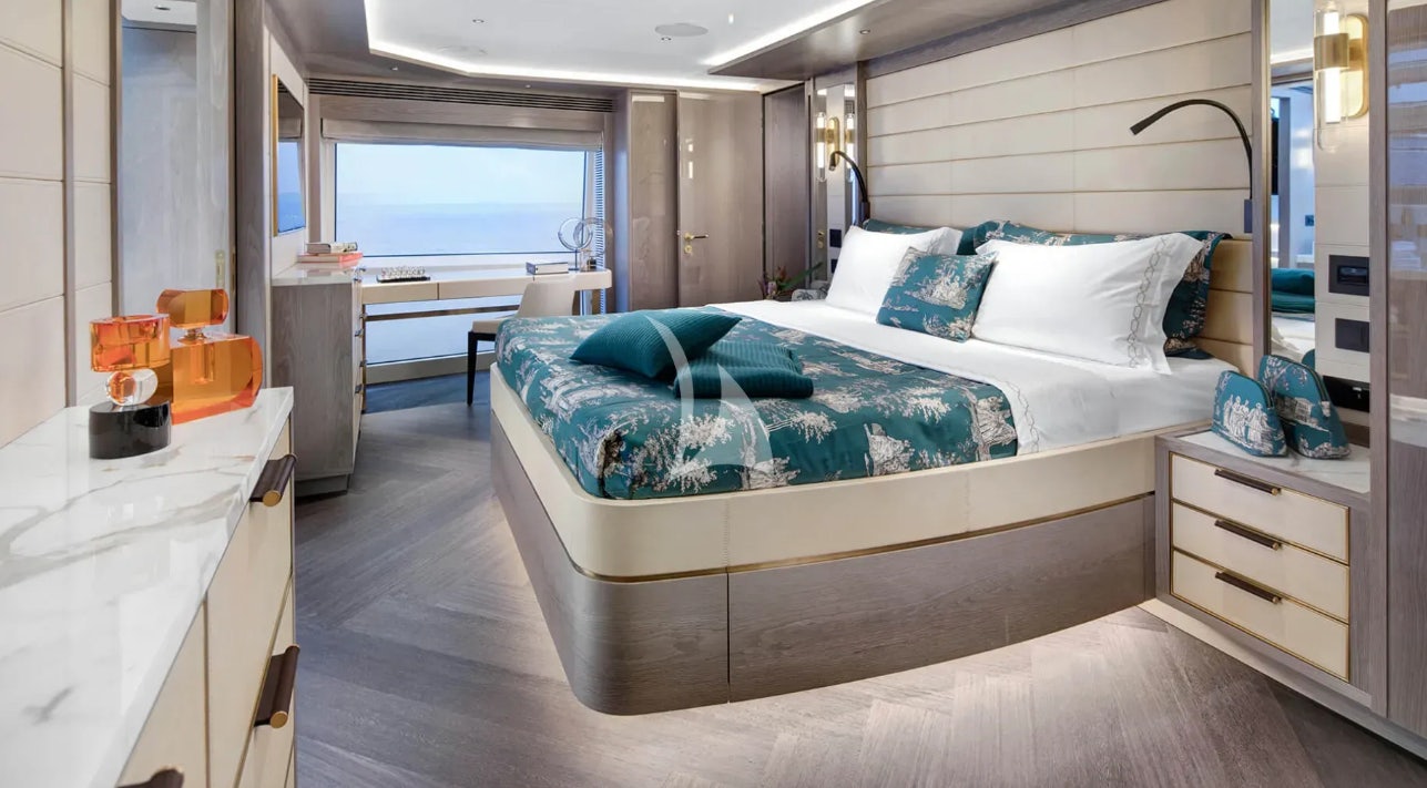 a bed in a room aboard THEOTOKOS VI Yacht for Charter