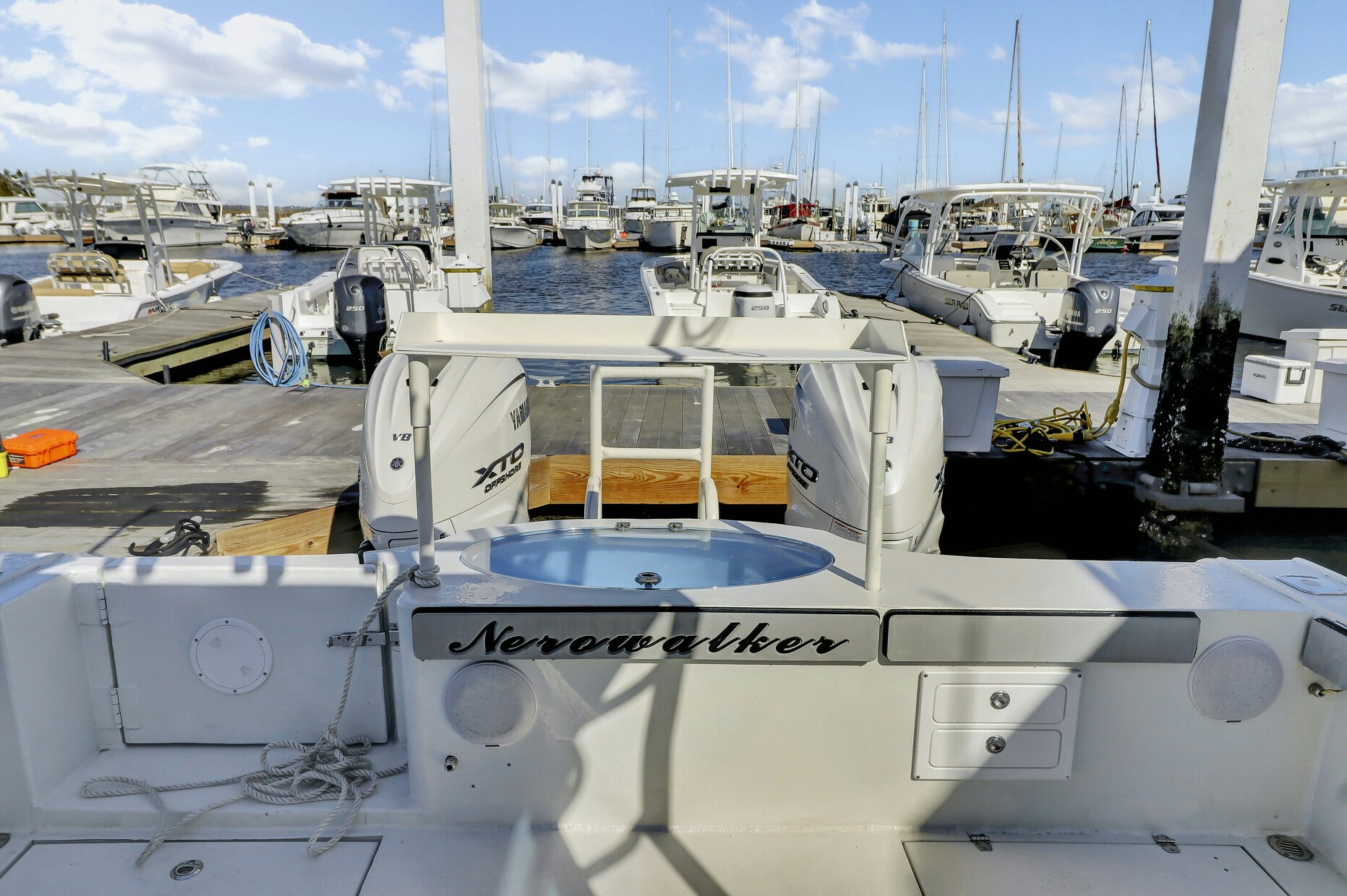 a boat docked at a port aboard OUR TRADE Yacht for Sale