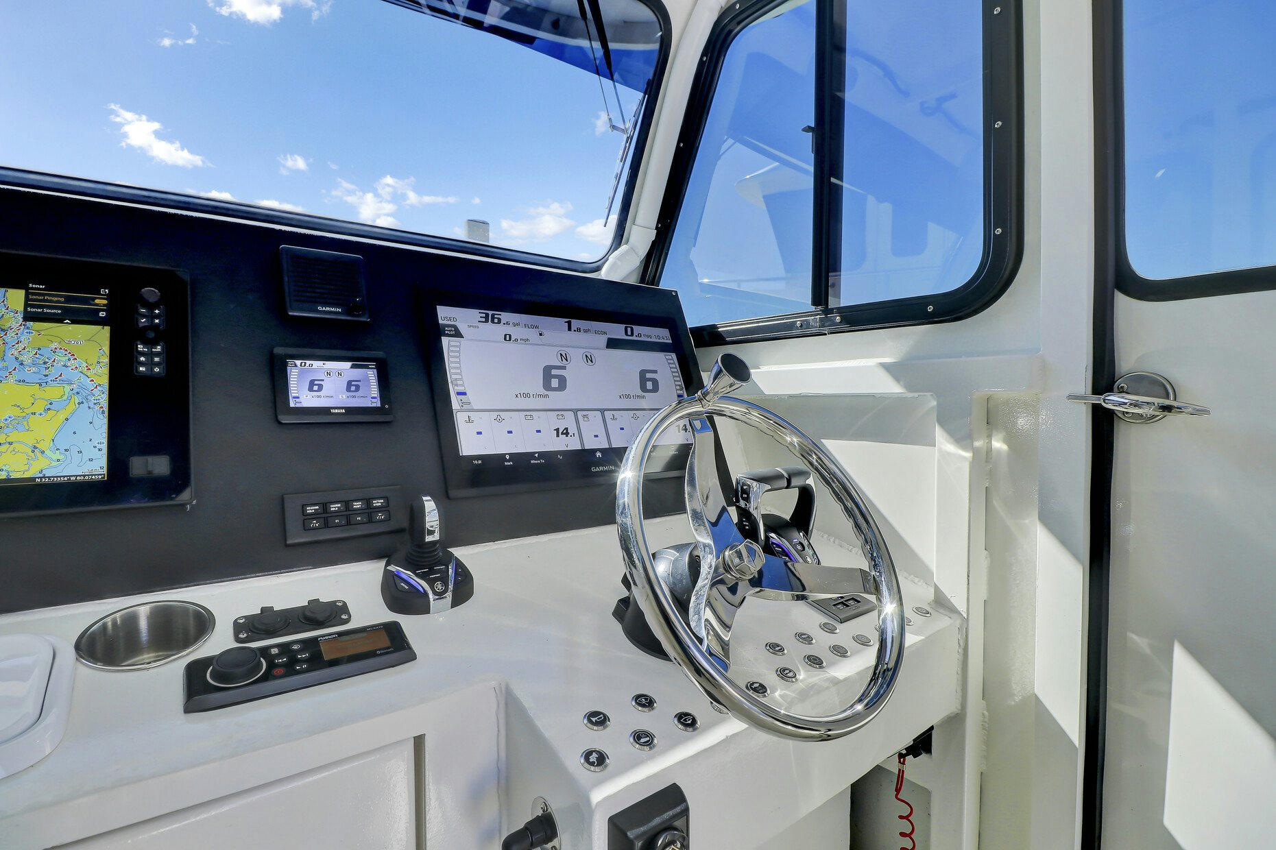 a control panel of a plane aboard OUR TRADE Yacht for Sale