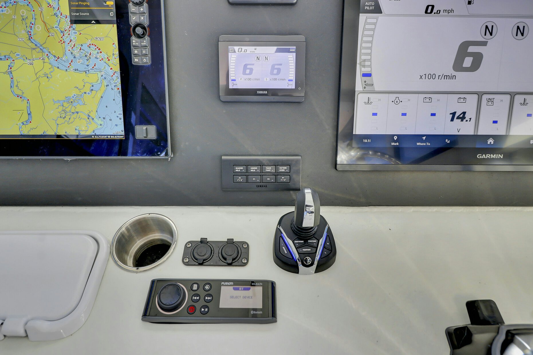 a close-up of a radio aboard OUR TRADE Yacht for Sale