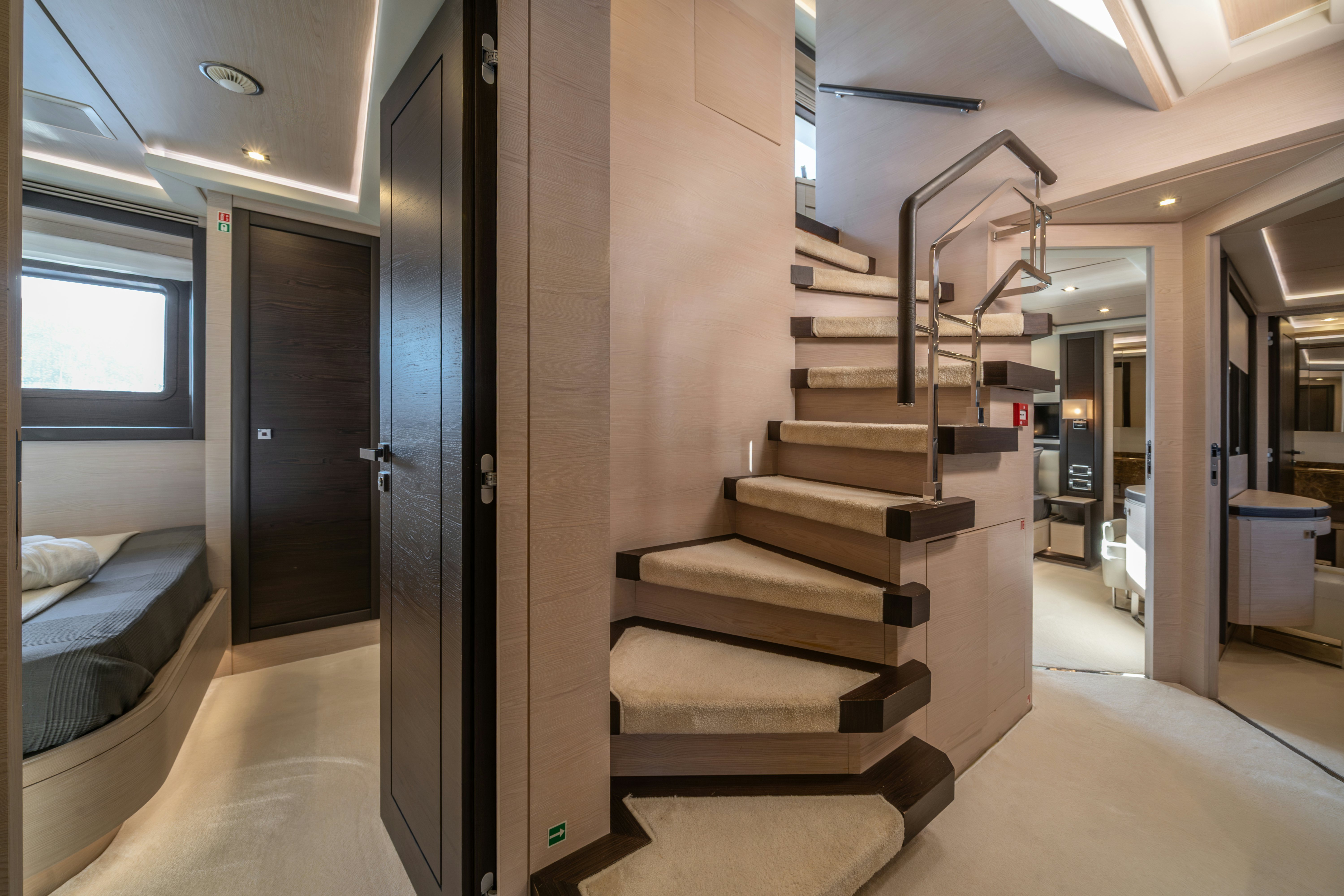 a staircase in a room aboard HORIZON Yacht for Sale