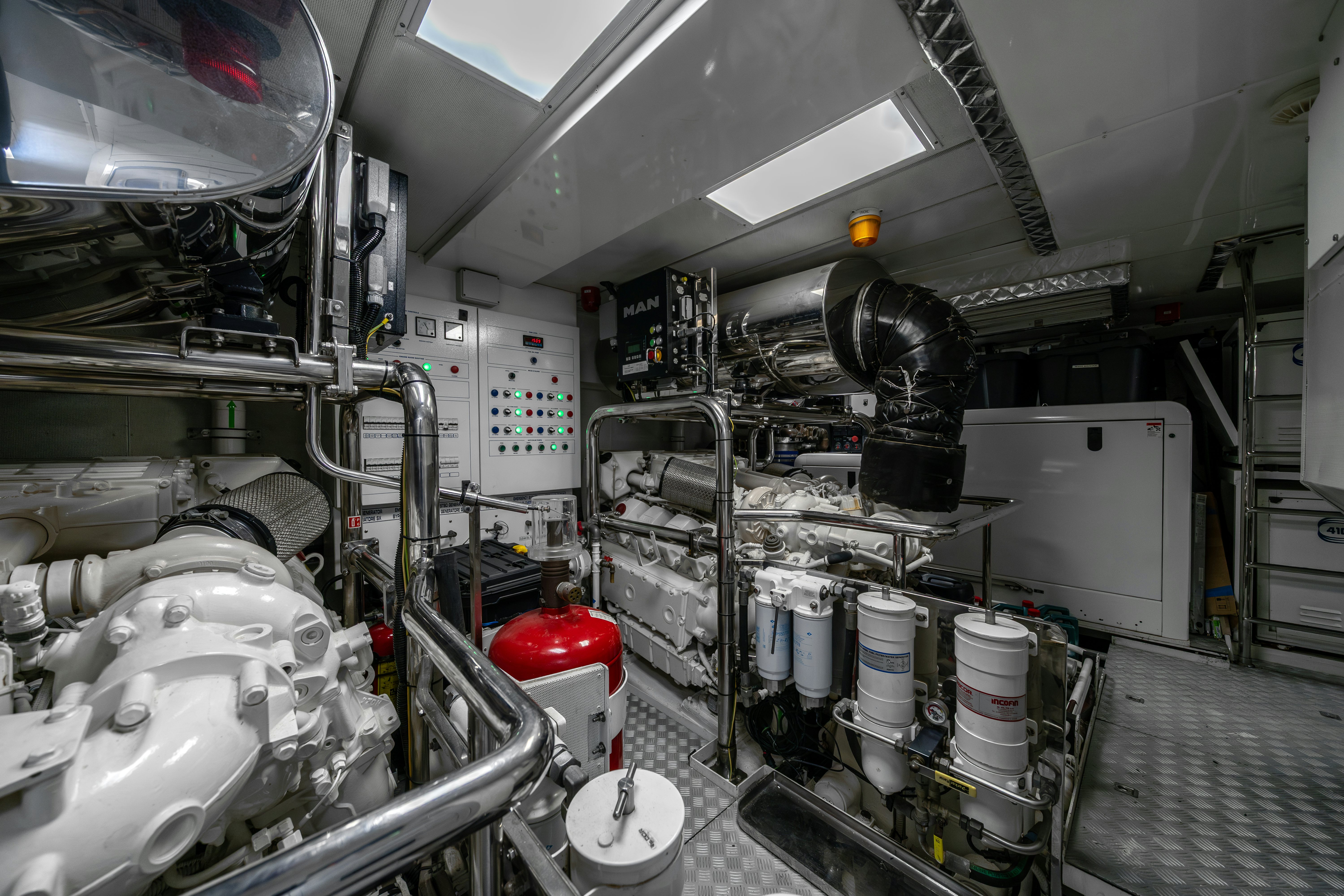 a large room with machinery aboard HORIZON Yacht for Sale