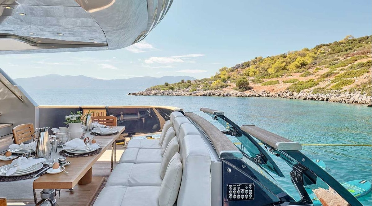 a boat on the water aboard AMICI PER SEMPRE Yacht for Charter