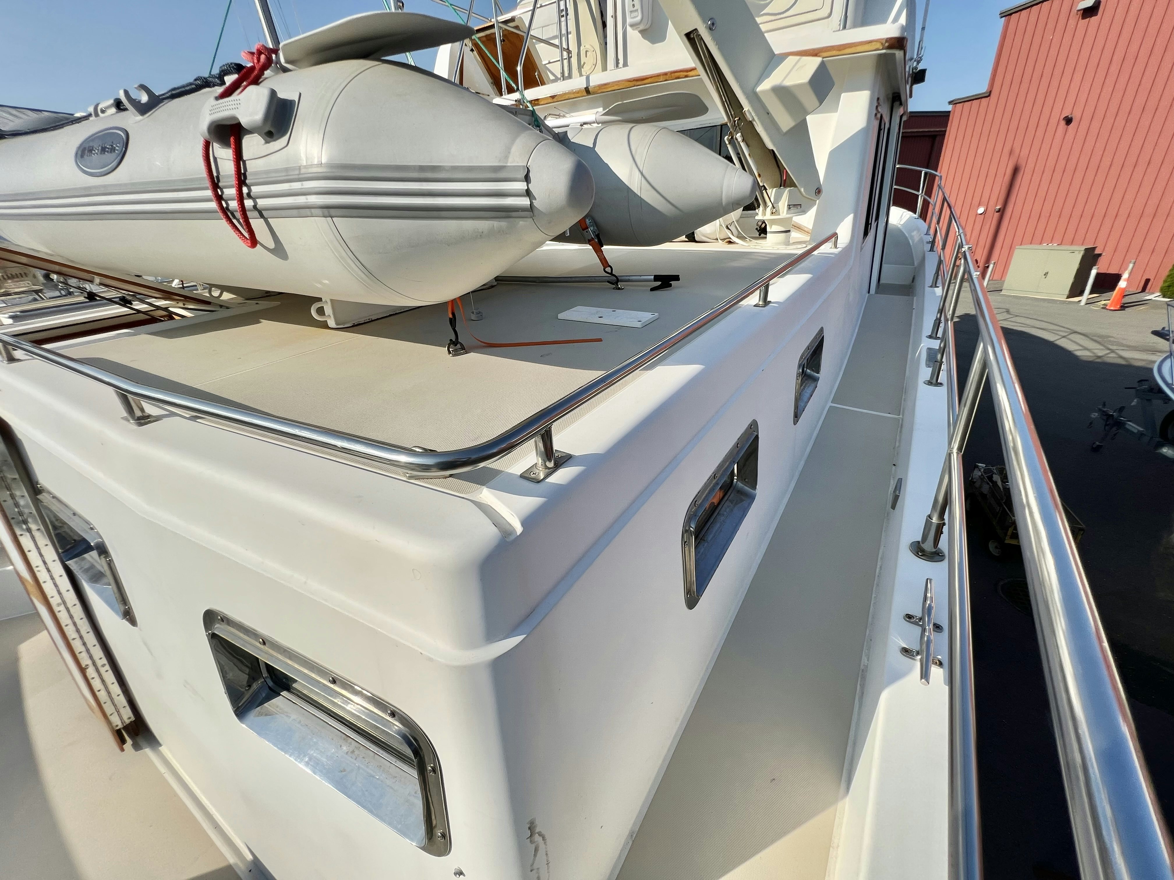 the front of a white boat aboard SWAMP FOX Yacht for Sale