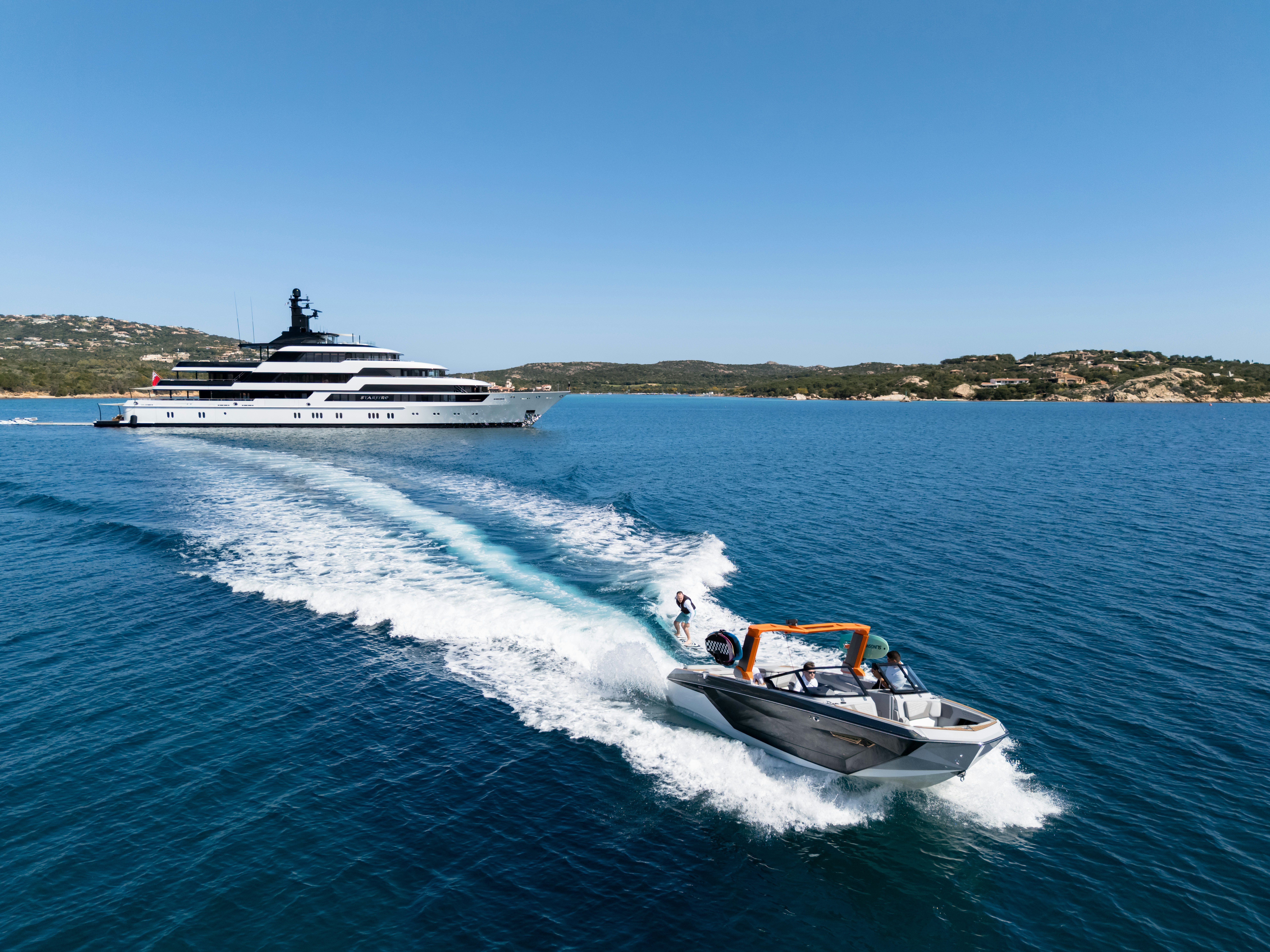 a boat on the water aboard STARFIRE Yacht for Charter