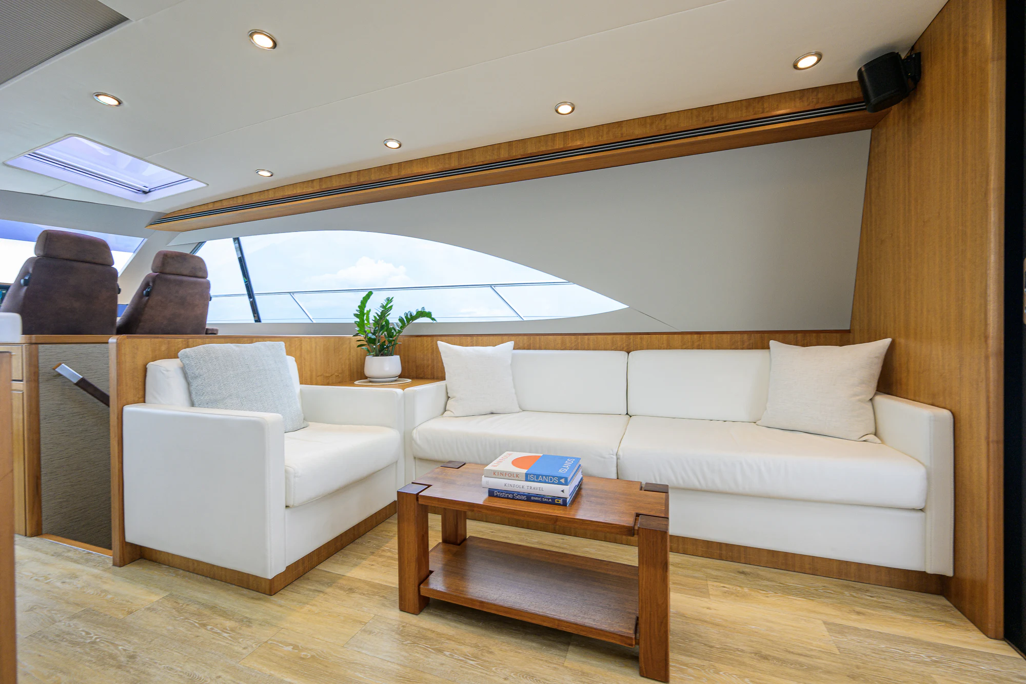a living room with a couch and a table aboard TURQUOISE Yacht for Sale