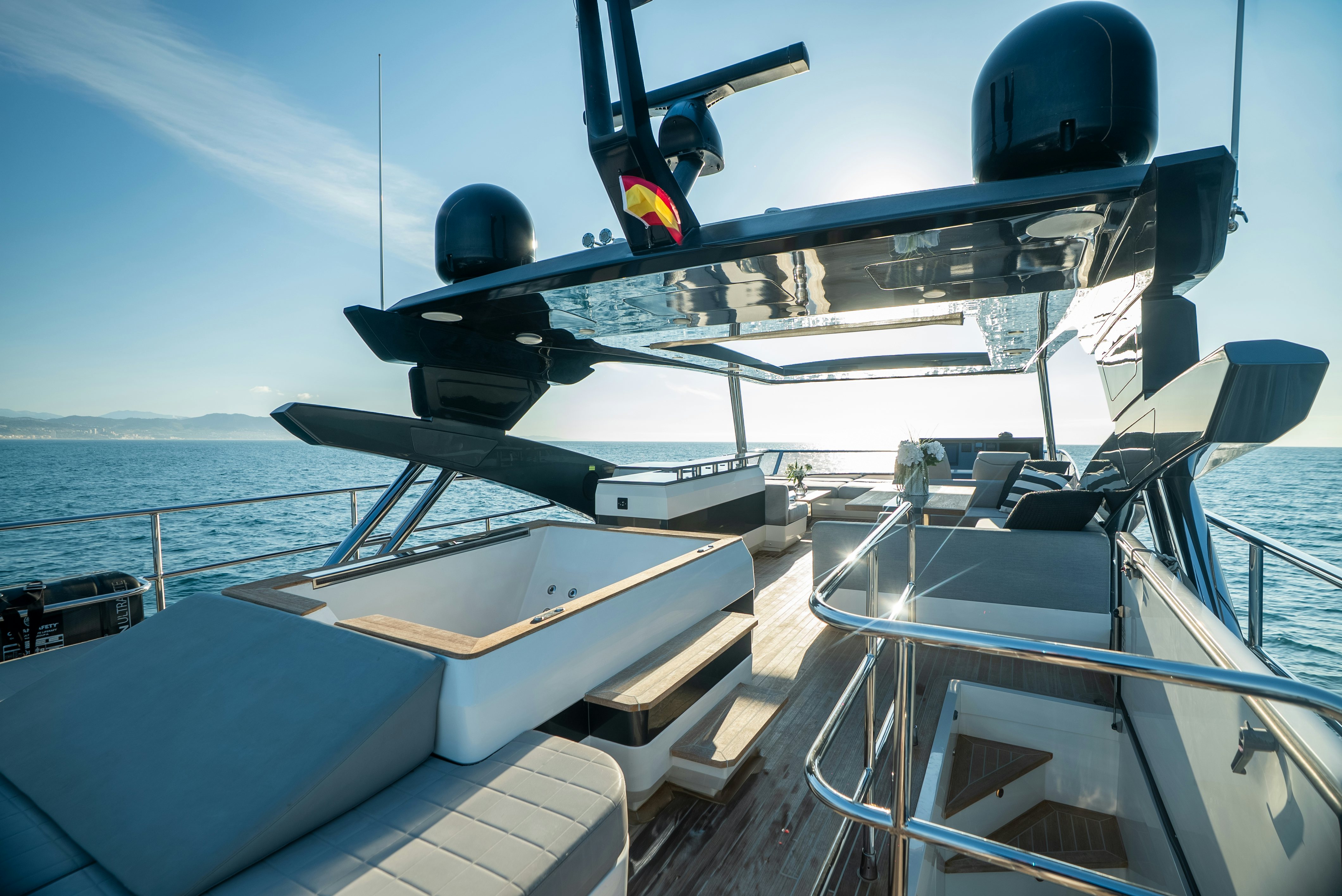 a boat with a propeller on the front aboard OMNIA Yacht for Sale