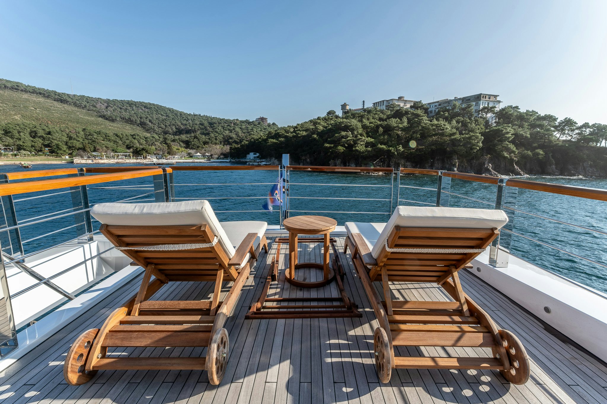 a deck with chairs on it aboard MERELEY I Yacht for Sale