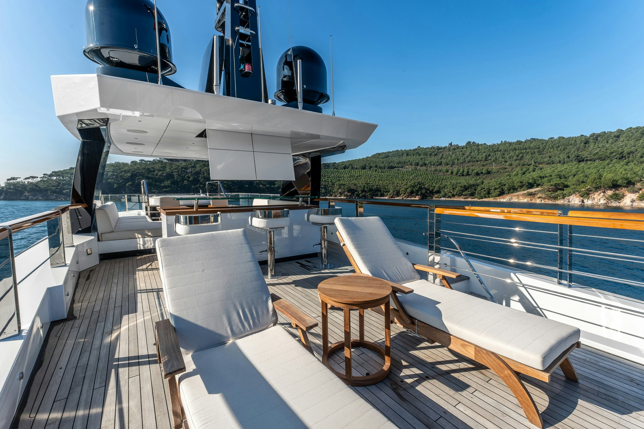 a deck with a boat on it aboard MERELEY I Yacht for Sale