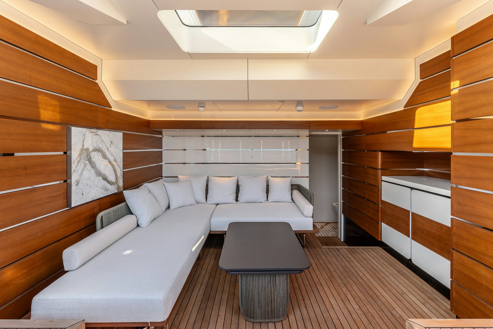 a room with a couch and a table aboard MERELEY I Yacht for Sale