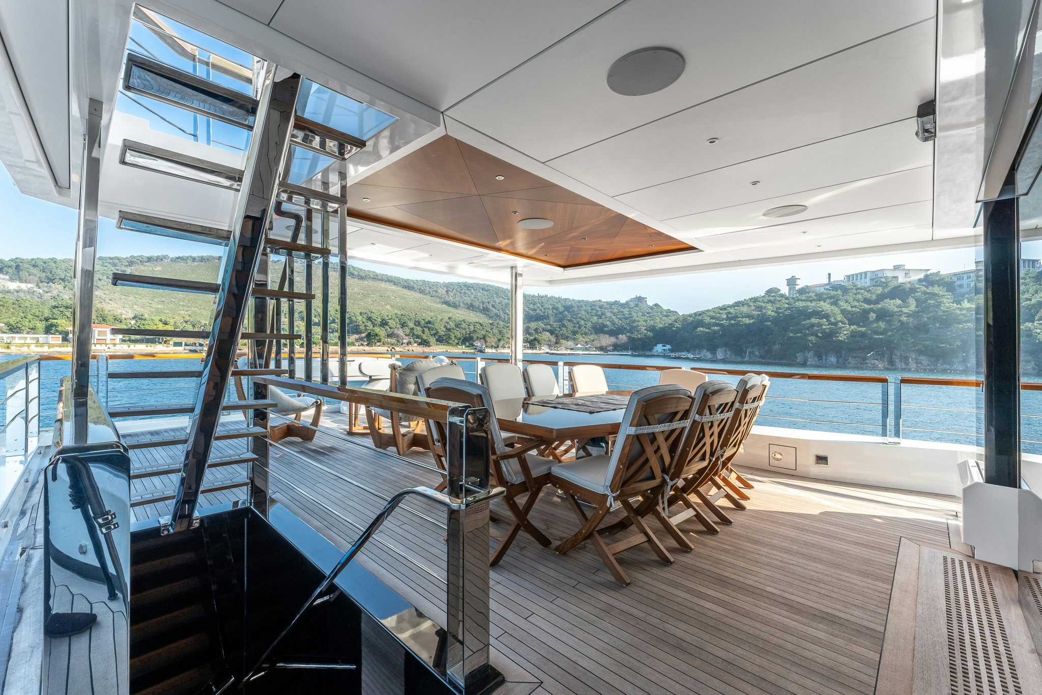 a boat on a deck aboard MERELEY I Yacht for Sale