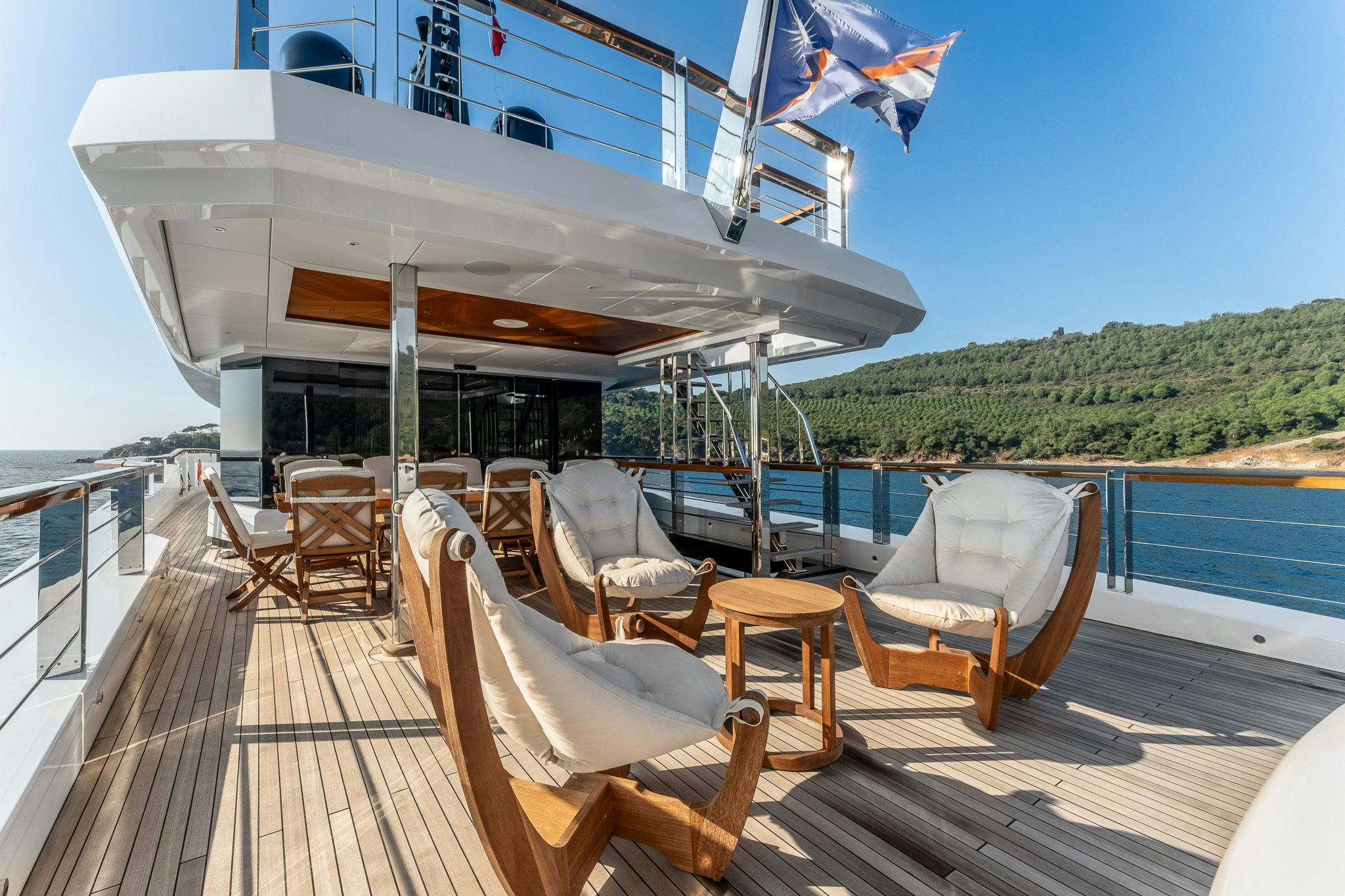 a boat on a deck aboard MERELEY I Yacht for Sale