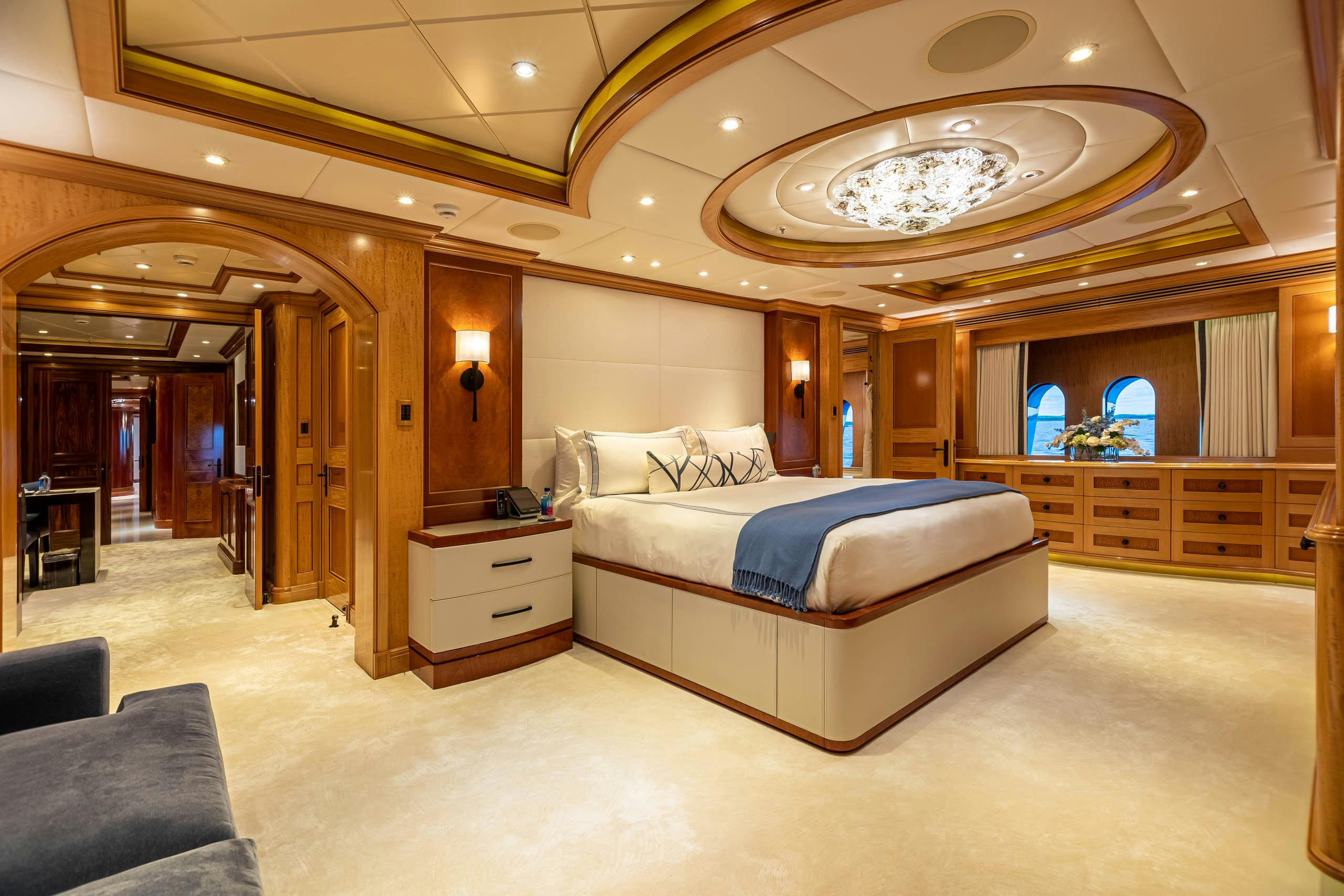 a large bedroom with a large bed aboard UNBRIDLED Yacht for Charter