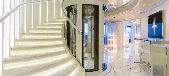 a staircase in a building aboard LADY LARA Yacht for Sale