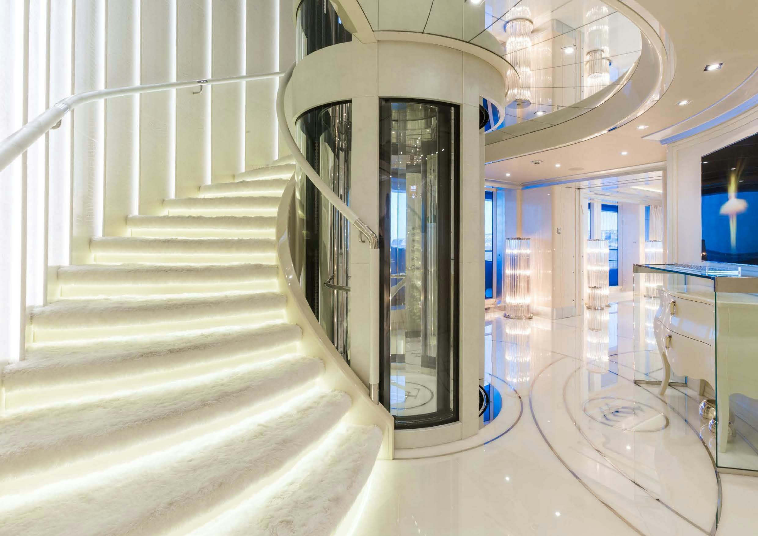 a staircase in a building aboard LADY LARA Yacht for Sale