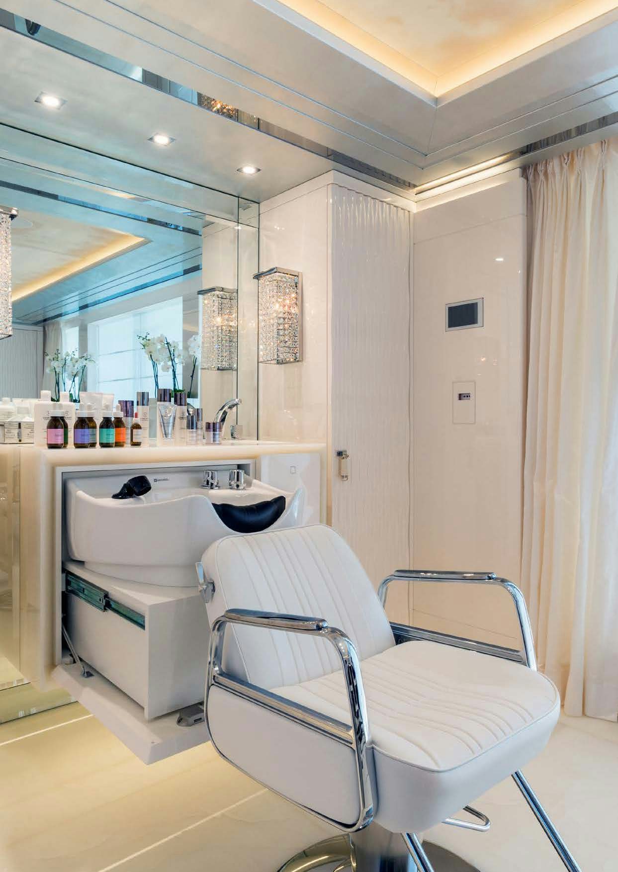 a bathroom with a sink and a mirror aboard LADY LARA Yacht for Sale