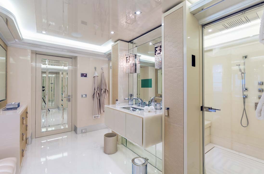 a bathroom with a sink and a mirror aboard LADY LARA Yacht for Sale